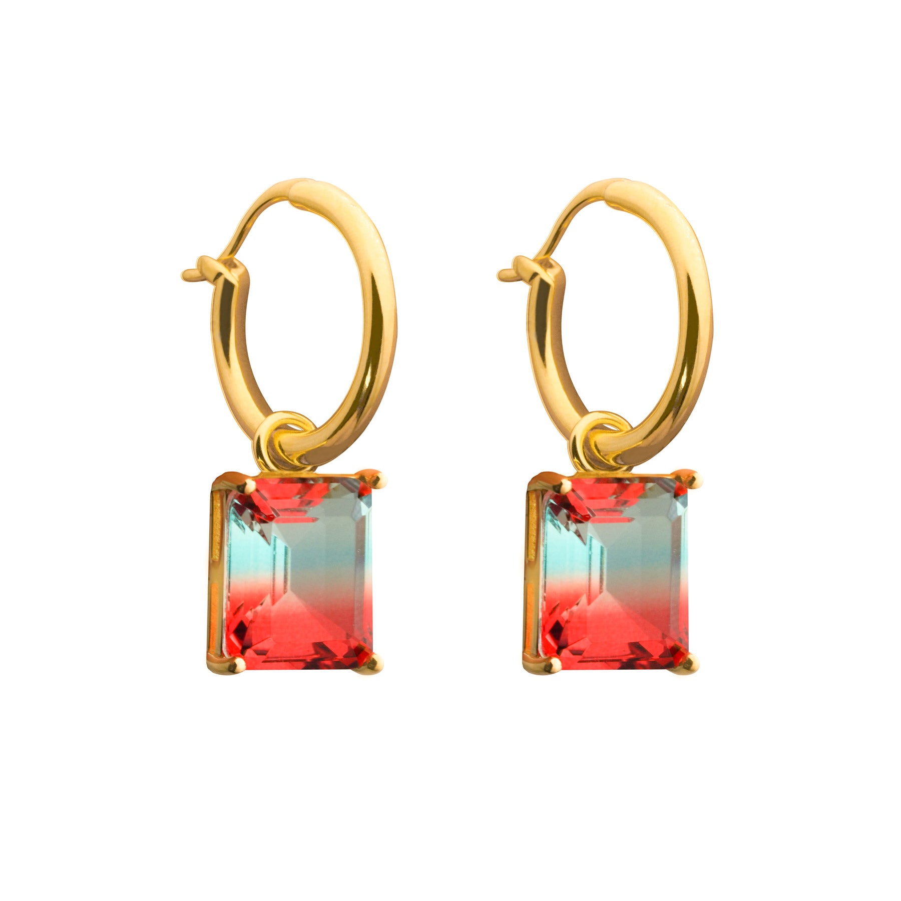 Rectangle Crystal Hoop Earrings - 925 Sterling Silver