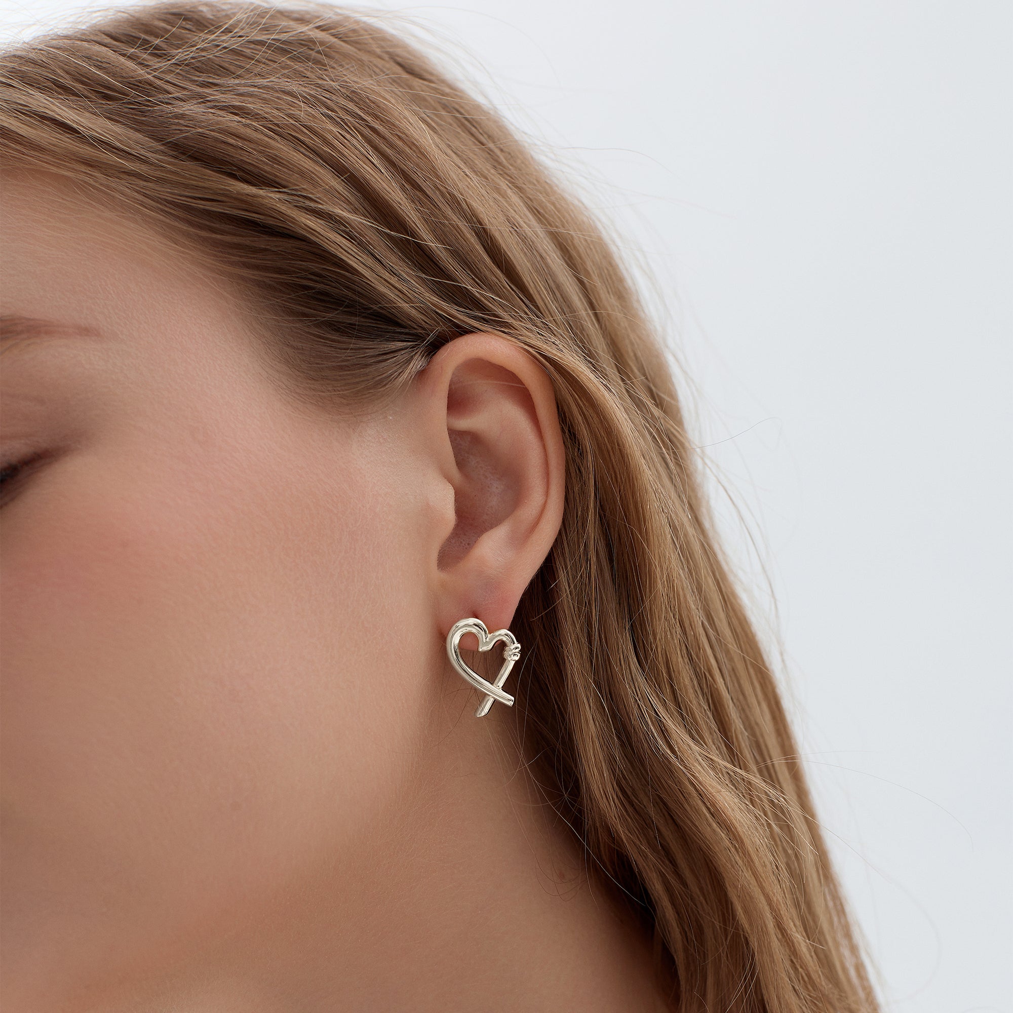 Honey Moon Hollow Heart Stud Earrings - 999 Sterling Silver