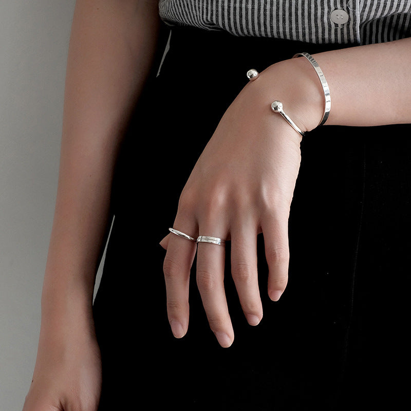Gold Beads Open Bangle - 925 Sterling Silver