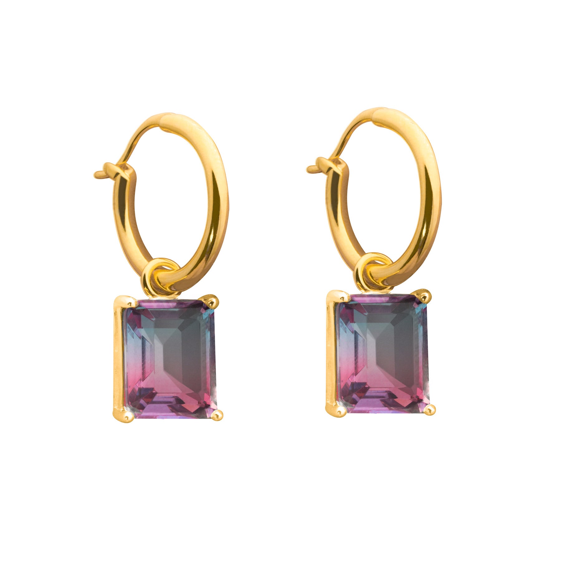 Rectangle Crystal Hoop Earrings - 925 Sterling Silver