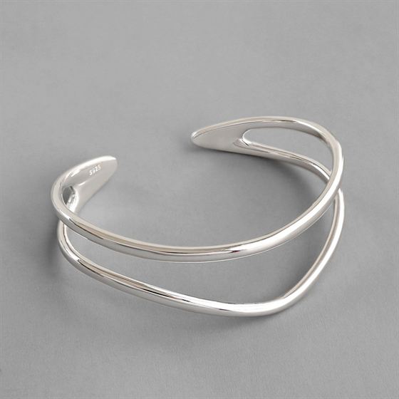 Double Layer Open Bangle - 925 Sterling Silver