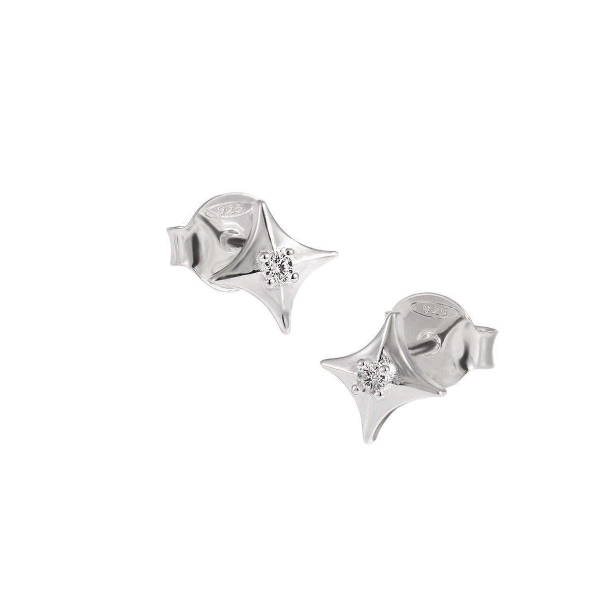 Four Pointed Star Stud Earrings - CZ 925 Sterling Silver