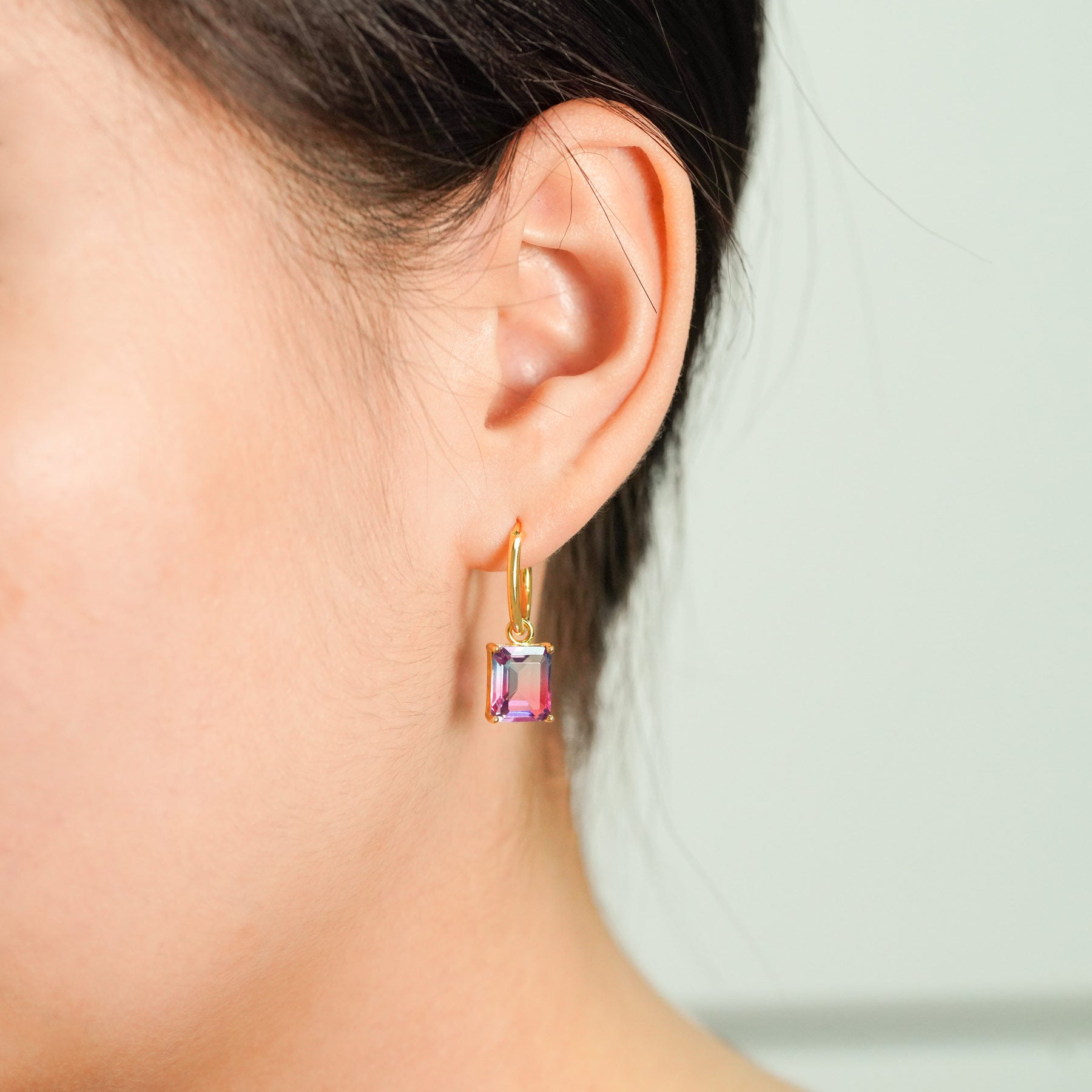 Rectangle Crystal Hoop Earrings - 925 Sterling Silver