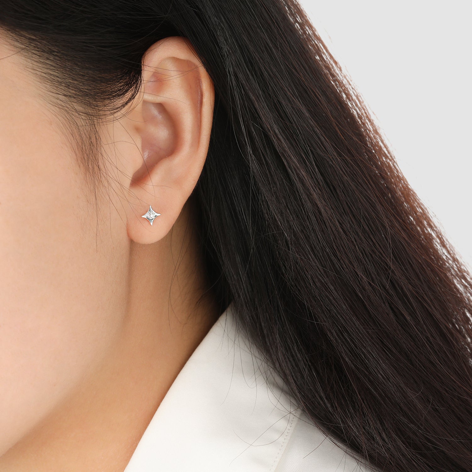 Four Pointed Star Stud Earrings - CZ 925 Sterling Silver