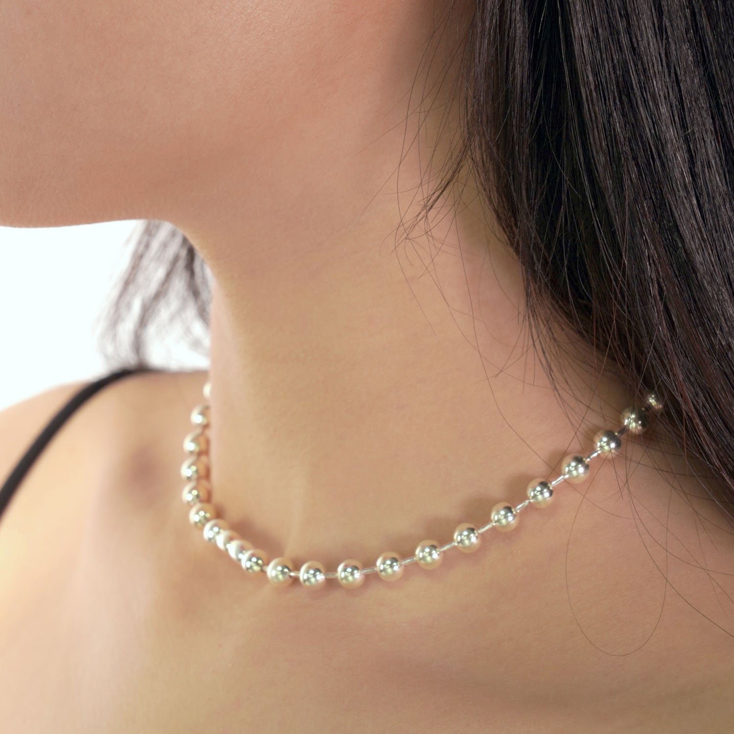 Round Beads Chain Necklace - 925 Sterling Silver