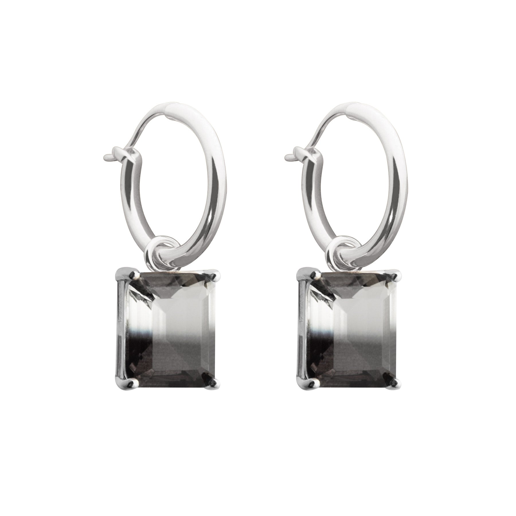 Rectangle Crystal Hoop Earrings - 925 Sterling Silver