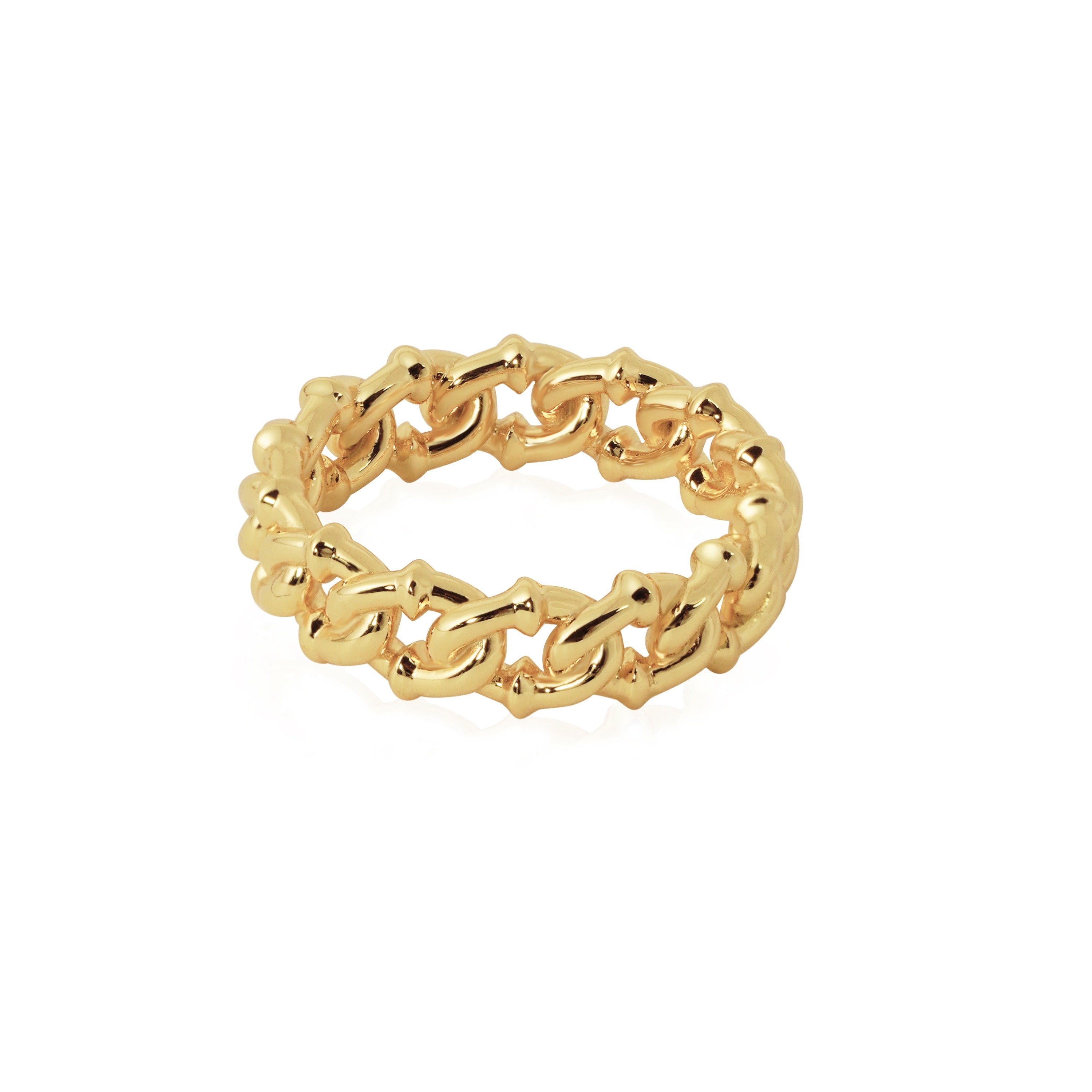 Hollow Curb Chain Ring - 999 Silver & 18K Gold