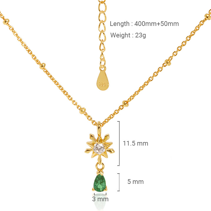 Star Snowflake CZ Pendant Necklace - 925 Sterling Silver
