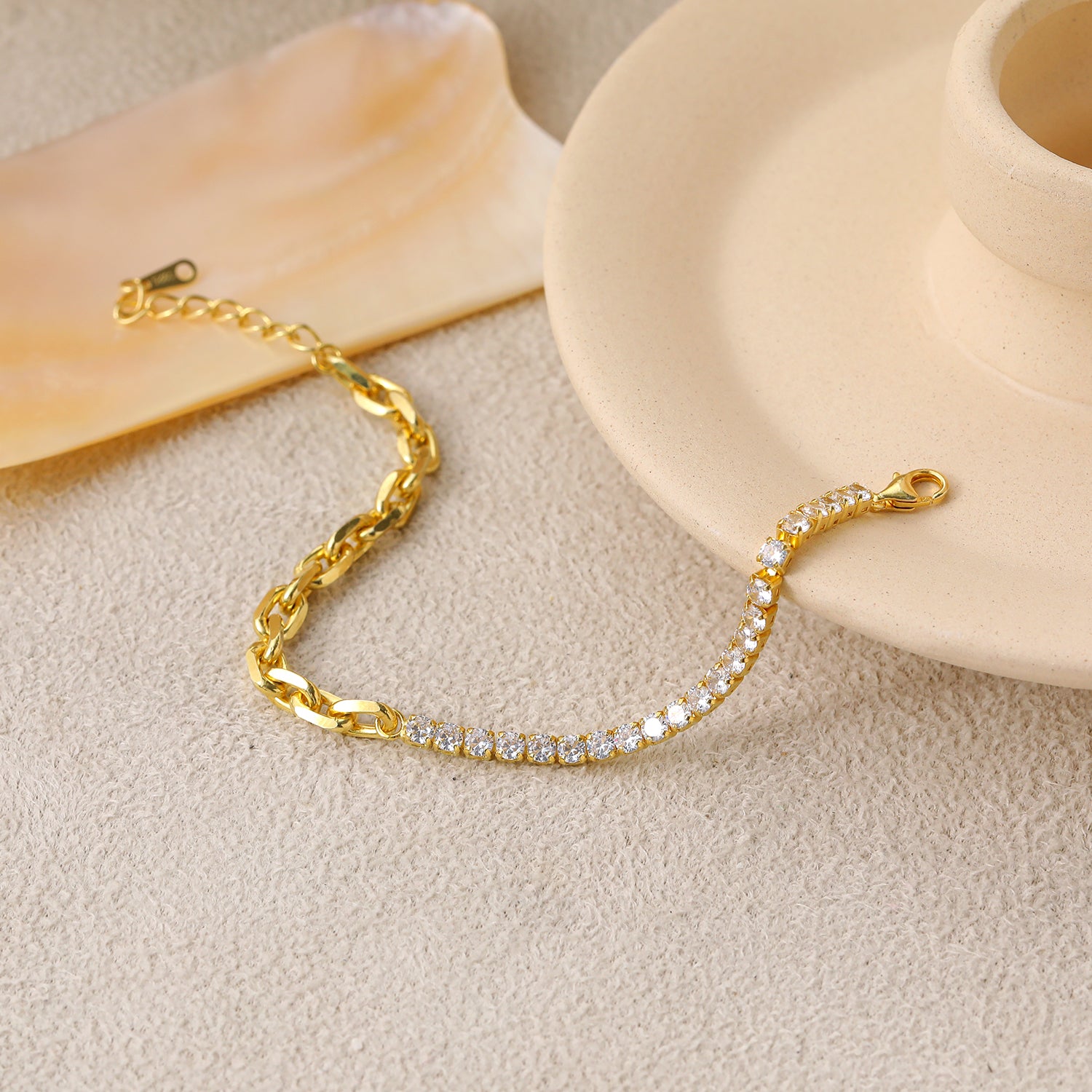 Hollow Chain CZ Bracelet - 925 Sterling Silver