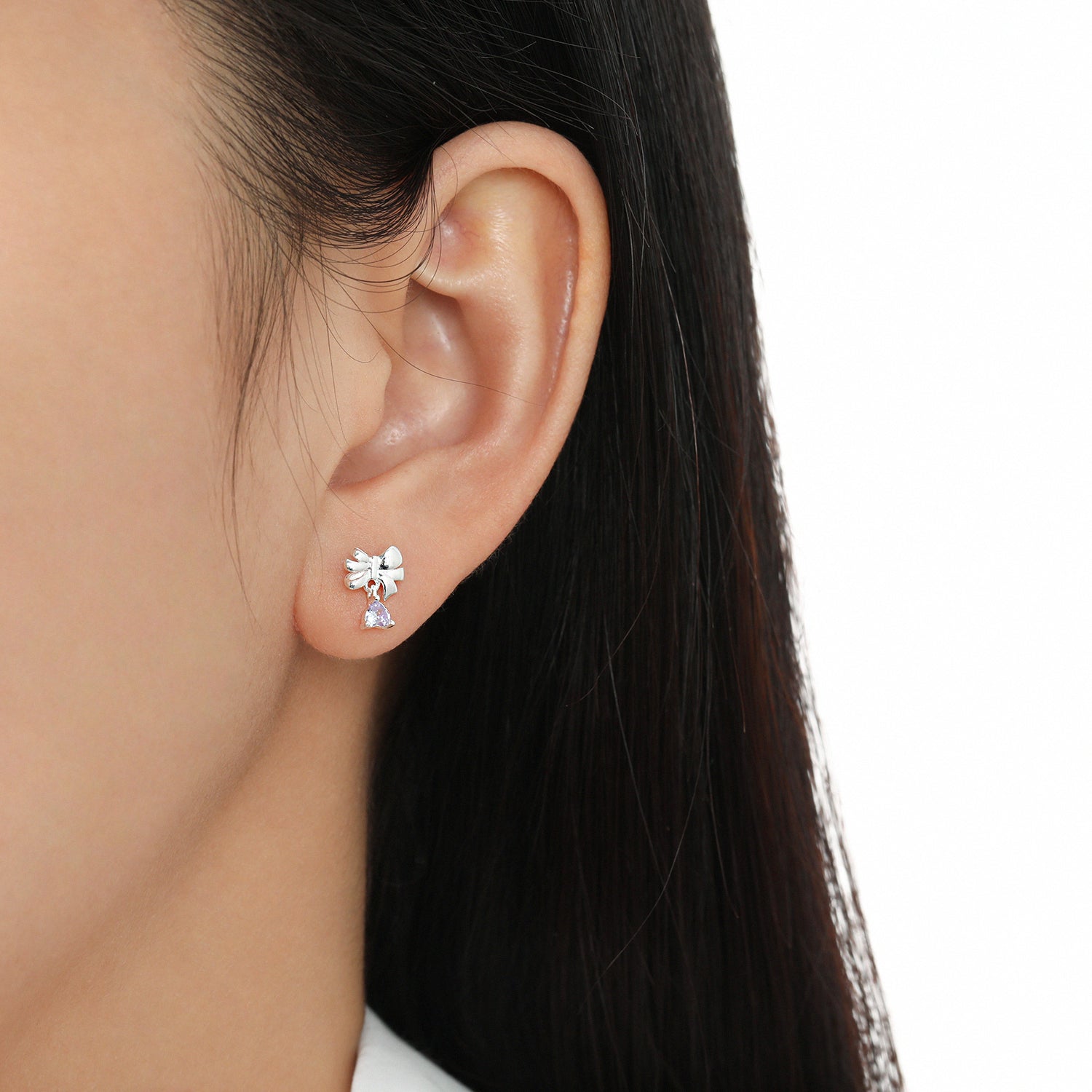 Bow-Knot Heart Drop Earrings - 925 Sterling Silver