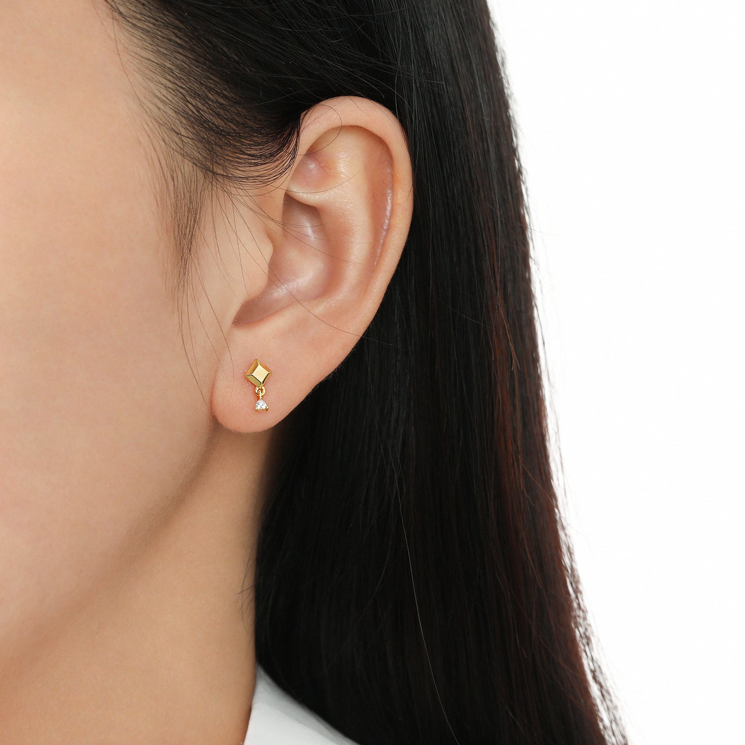 Geometric Heart CZ Stud Earrings - 925 Sterling Silver
