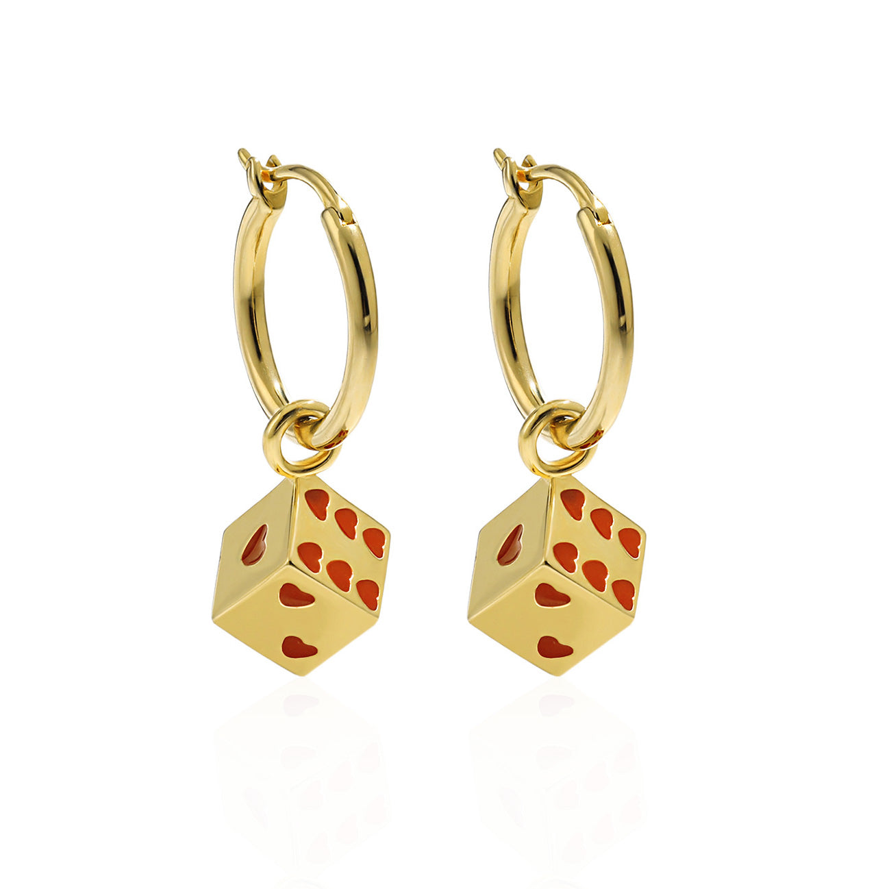 Dice Heart Charm Earrings - 925 Sterling Silver