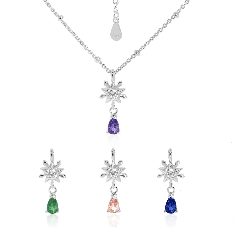 Star Snowflake CZ Pendant Necklace - 925 Sterling Silver
