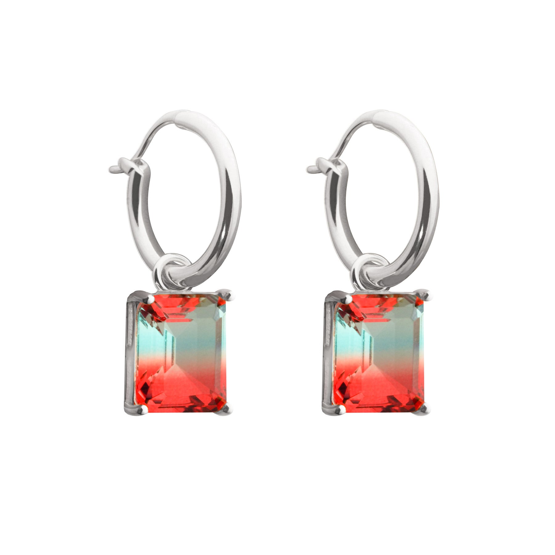 Rectangle Crystal Hoop Earrings - 925 Sterling Silver