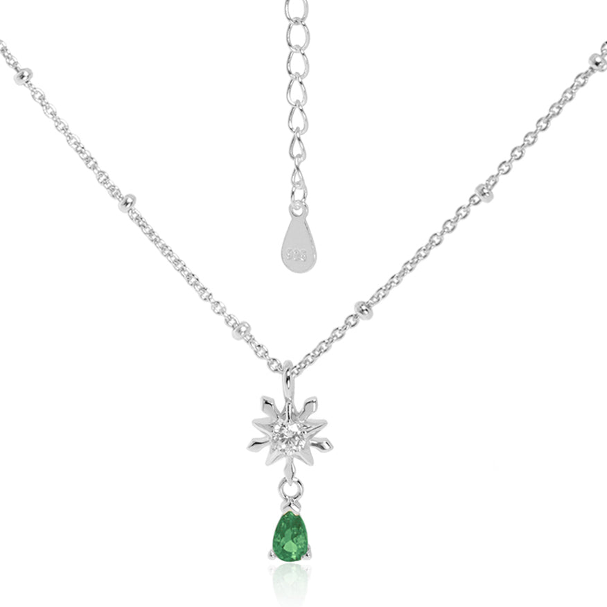 Star Snowflake CZ Pendant Necklace - 925 Sterling Silver