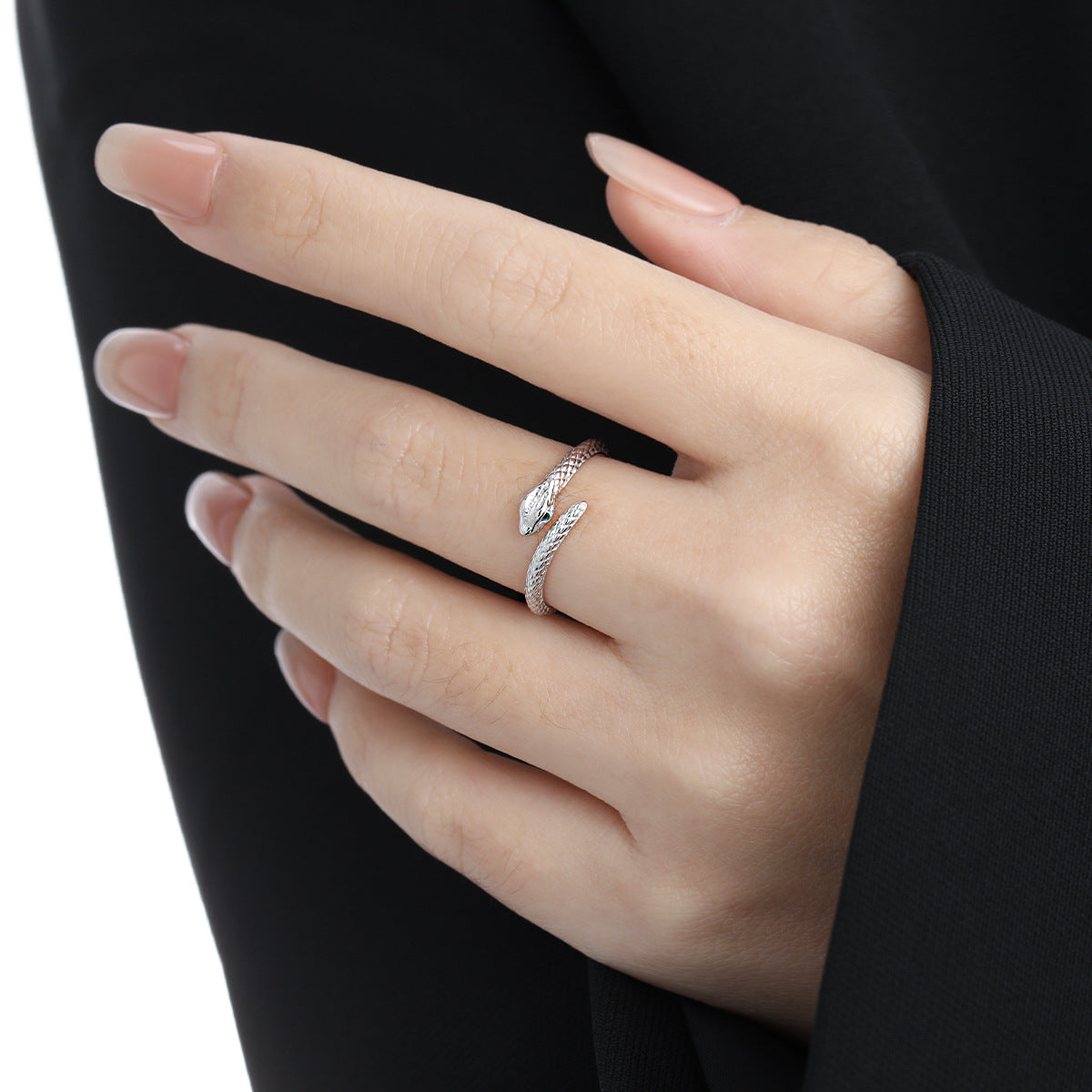 Green CZ Eyes Snake Adjustable Ring - 925 Sterling Silver