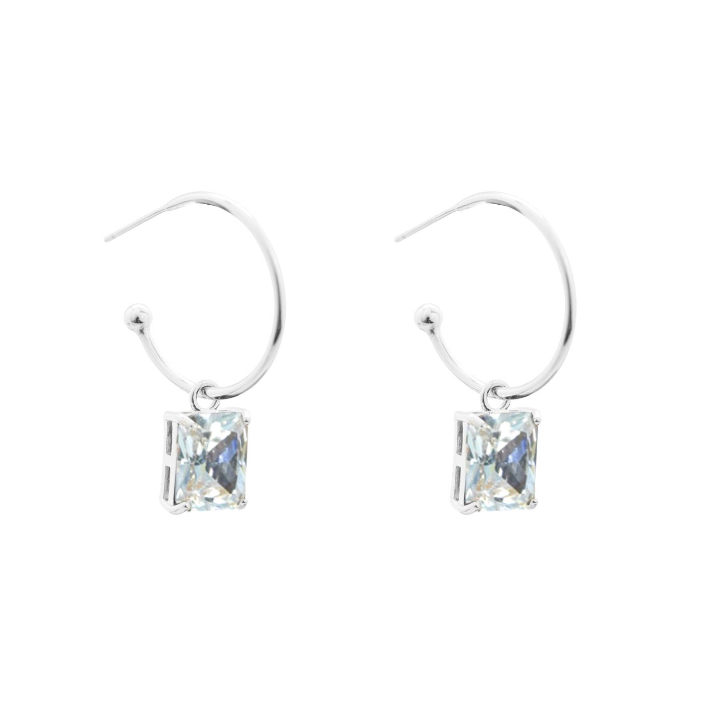CZ Rectangle Hoop Earrings - 925 Sterling Silver
