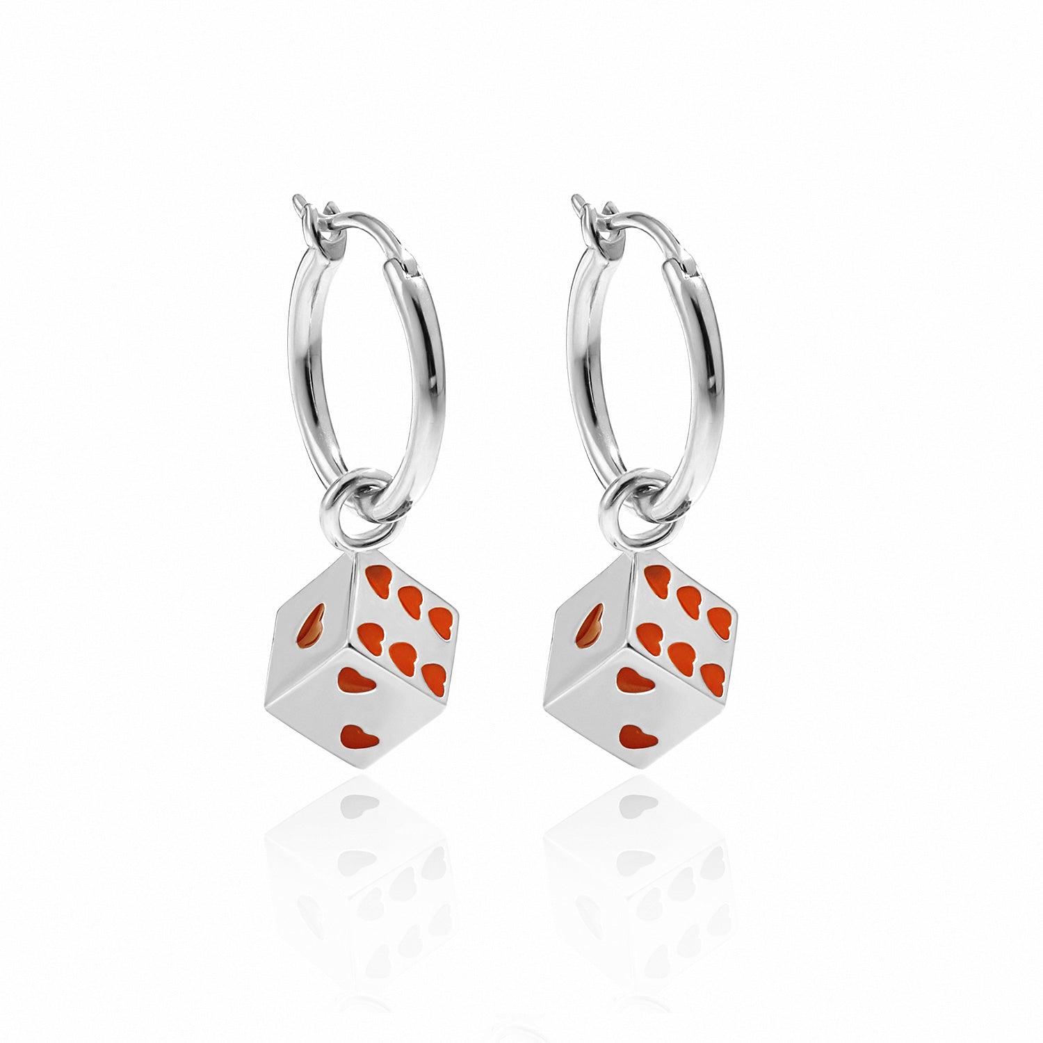 Dice Heart Charm Earrings - 925 Sterling Silver