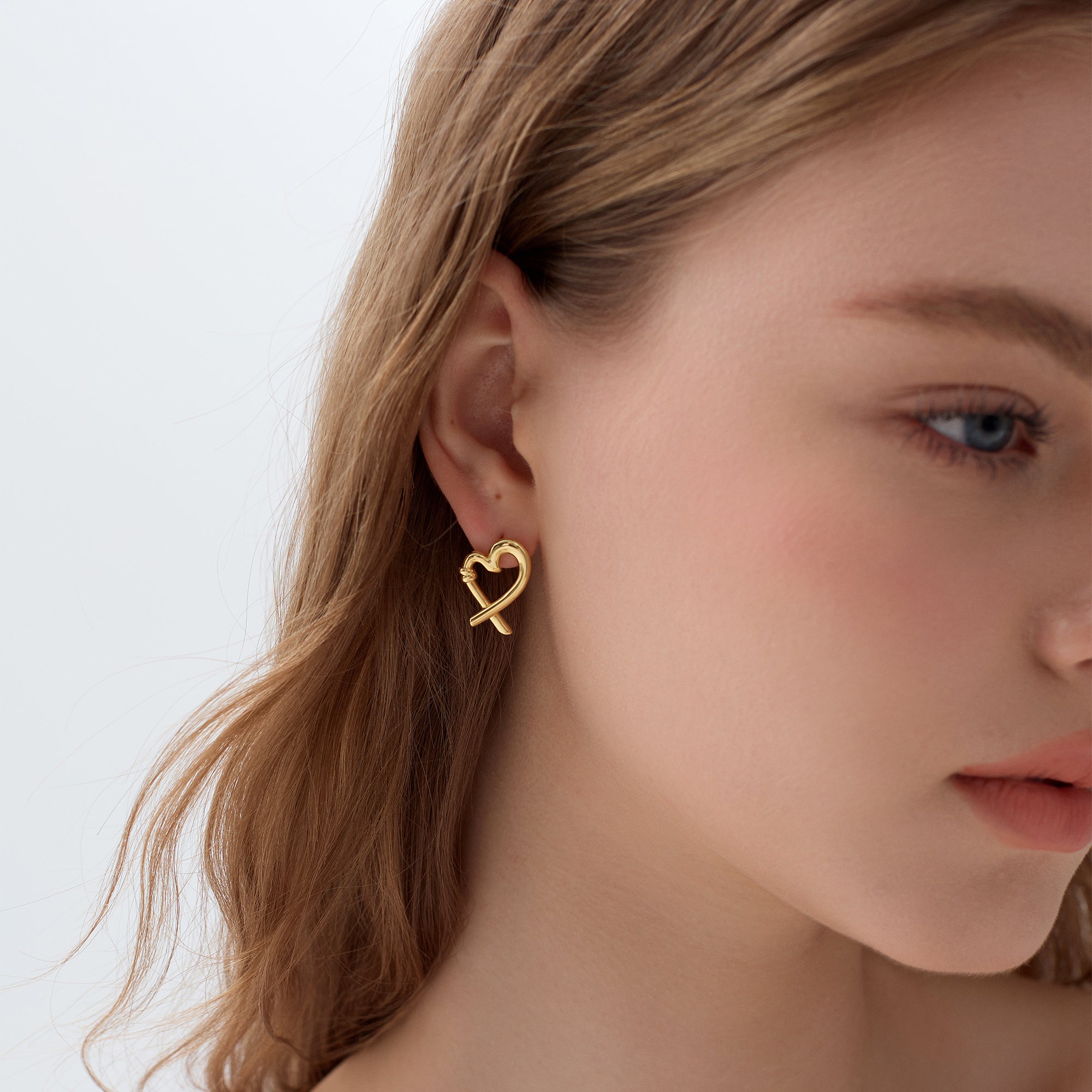 Honey Moon Hollow Heart Stud Earrings - 999 Sterling Silver