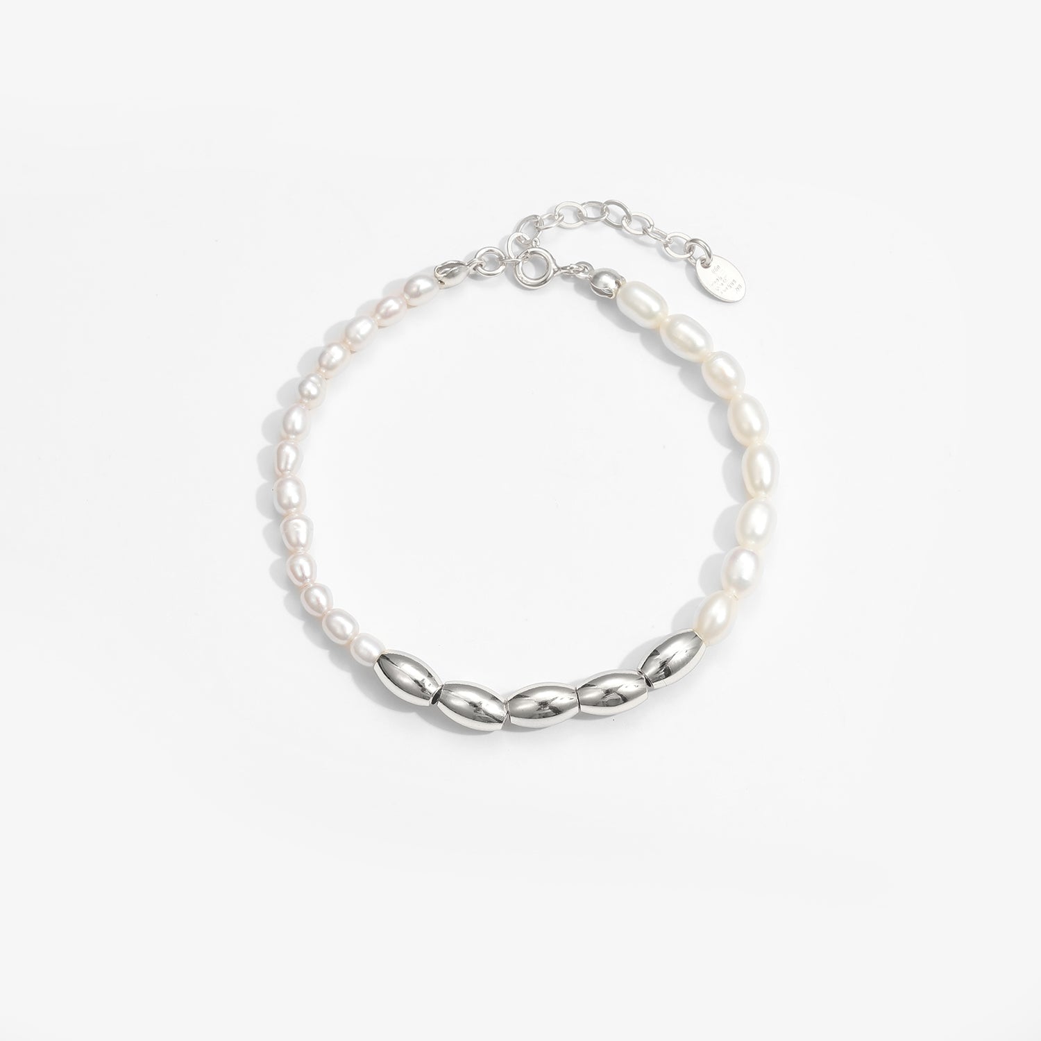 Oval Pearl Beads Asymmetric Bracelet - 925 Sterling Silver
