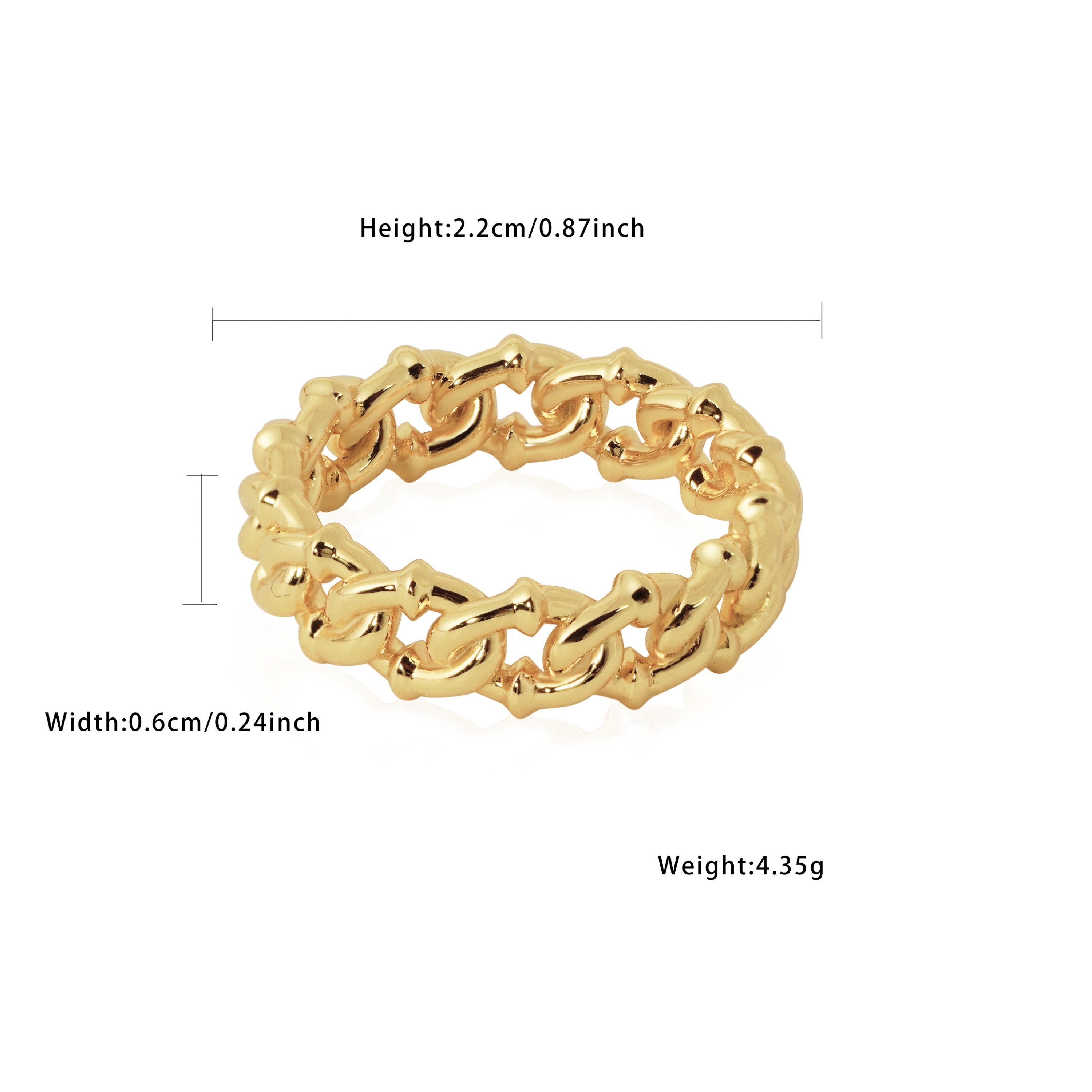 Hollow Curb Chain Ring - 999 Silver & 18K Gold