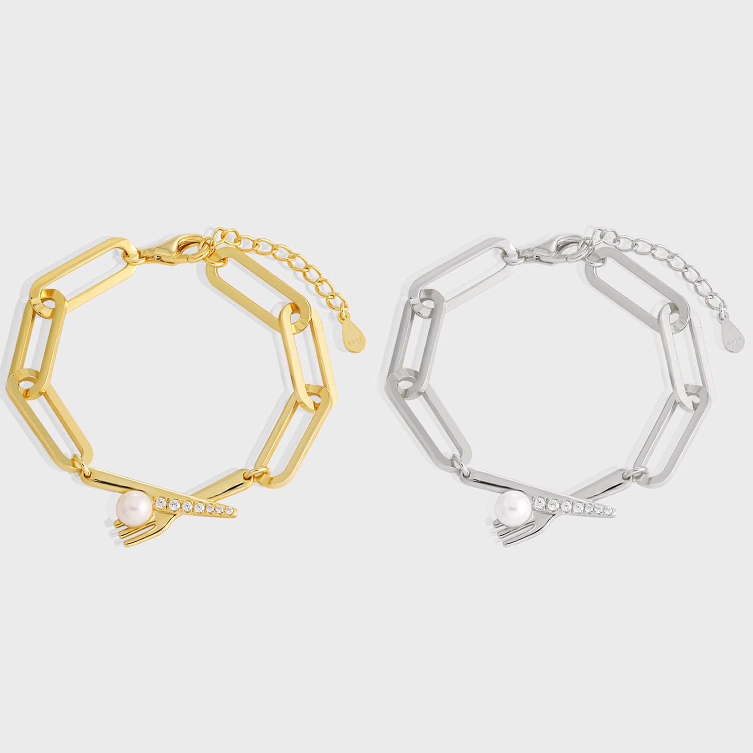 Natural Pearl Hollow Chain Bracelet - 925 Sterling Silver