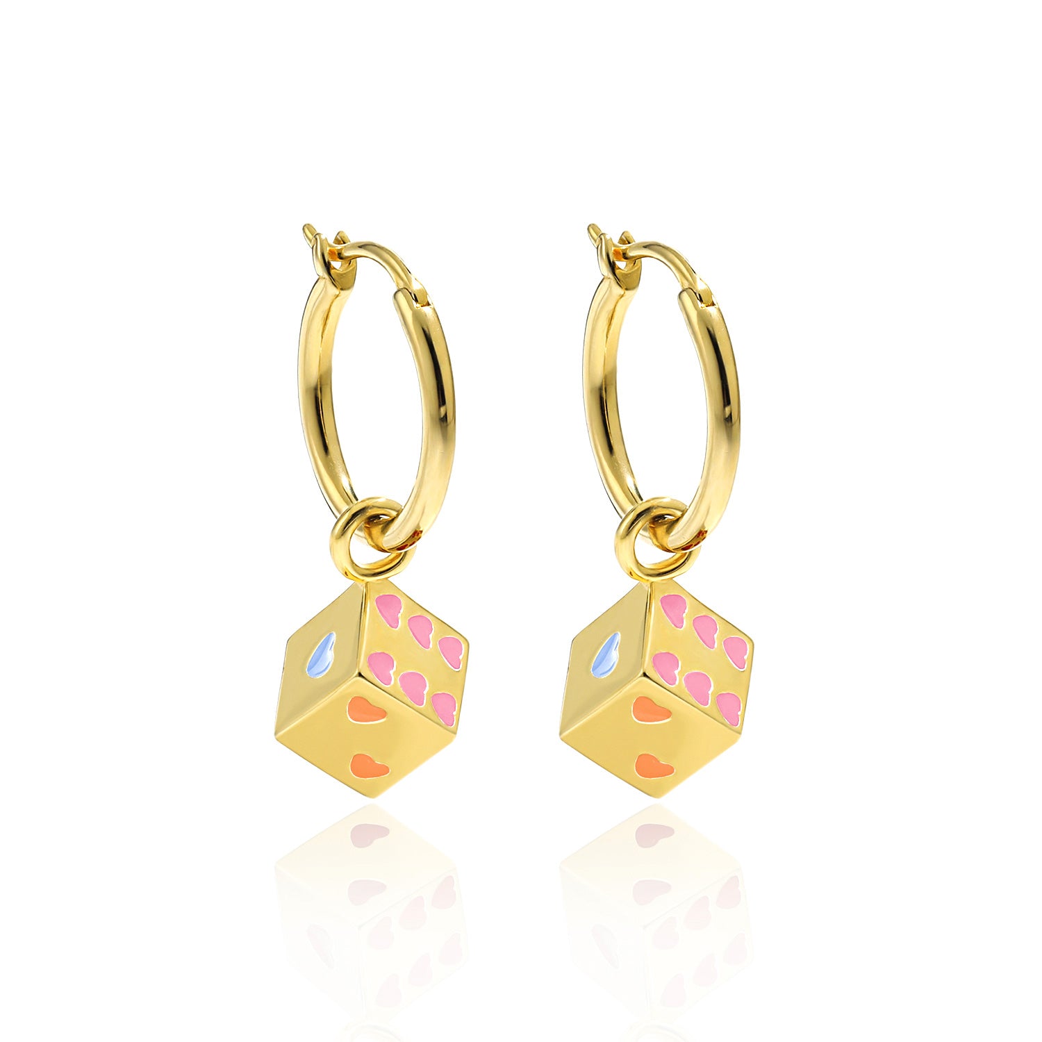 Dice Heart Charm Earrings - 925 Sterling Silver