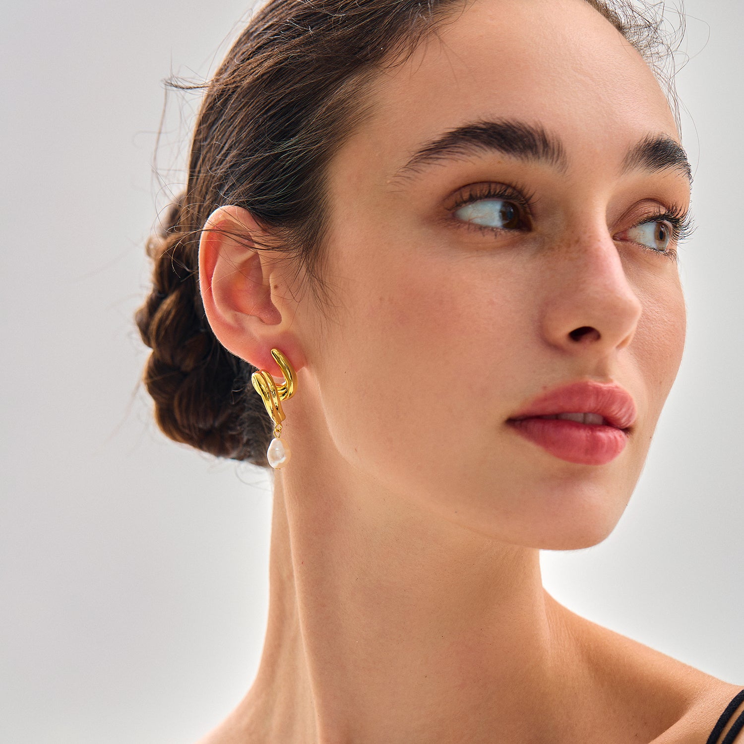 Natural Pearl Stud Earrings - 999 Silver & 18K Gold