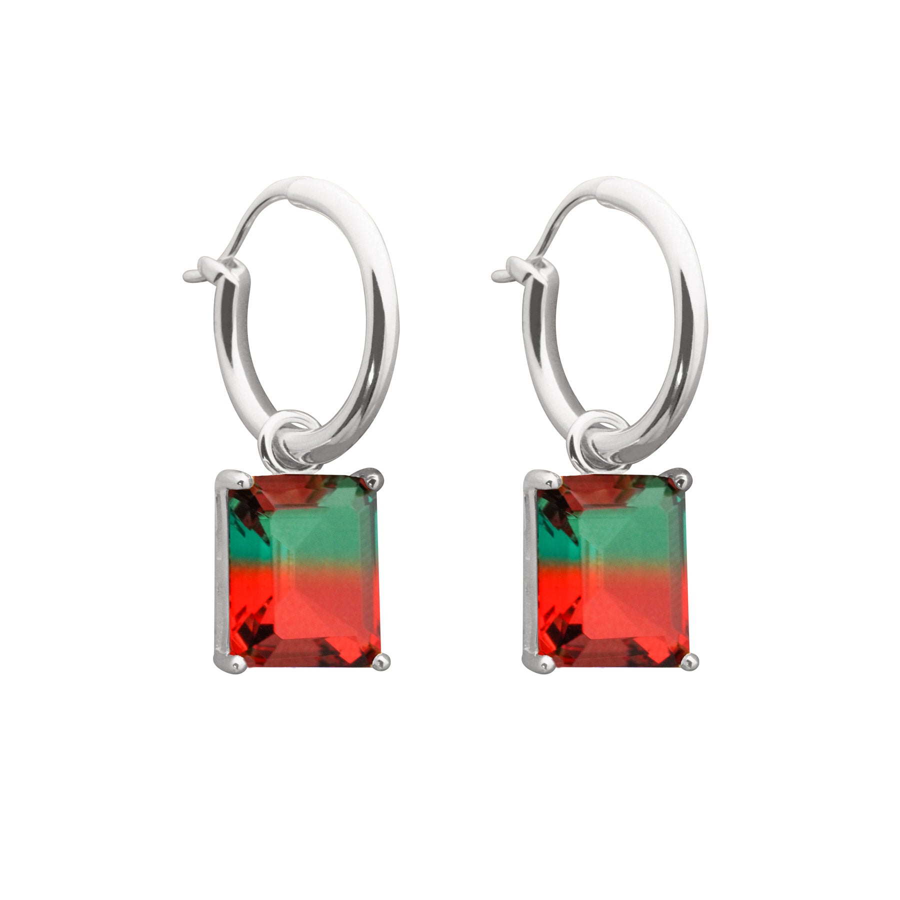 Rectangle Crystal Hoop Earrings - 925 Sterling Silver