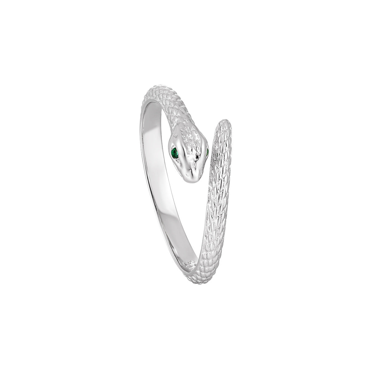 Green CZ Eyes Snake Adjustable Ring - 925 Sterling Silver