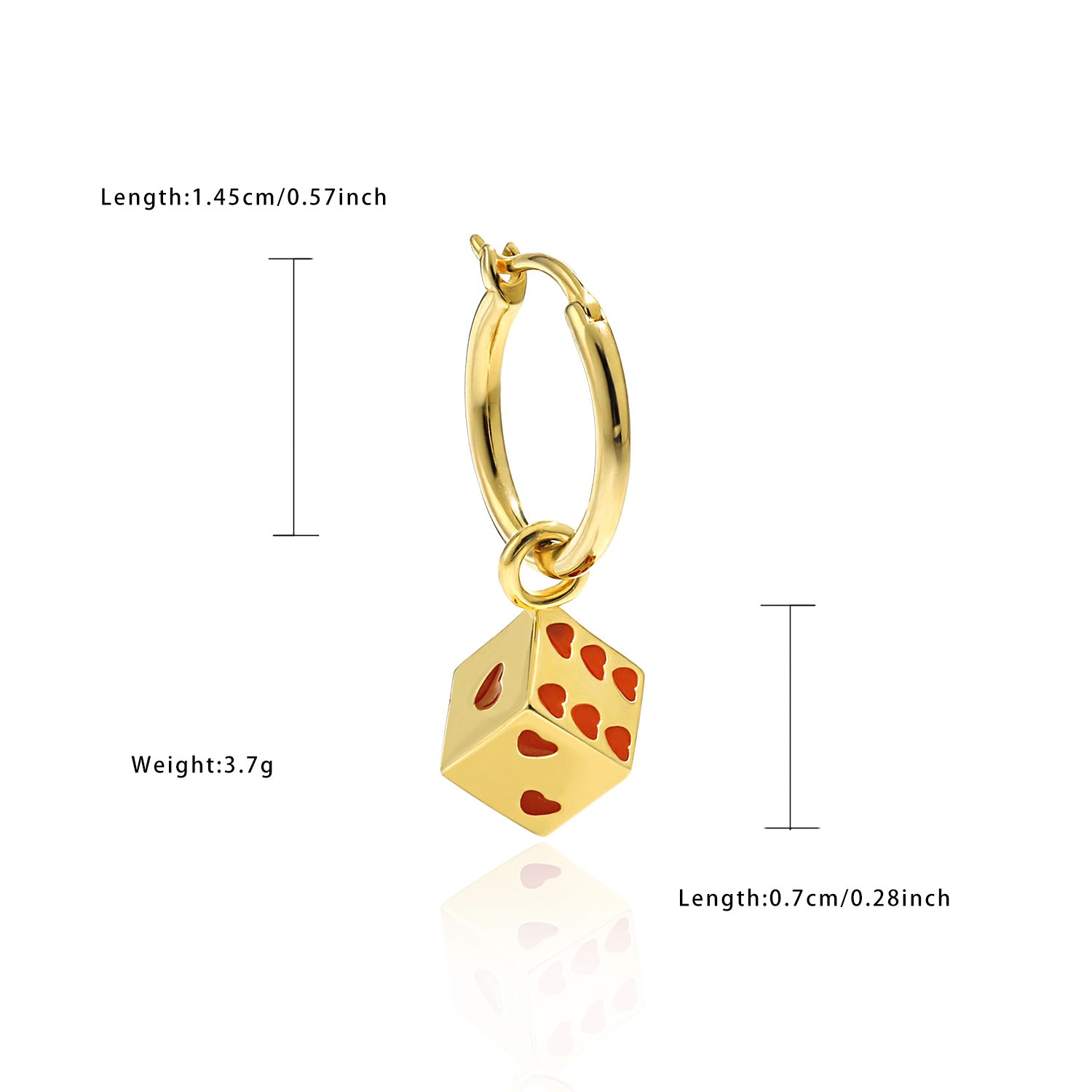Dice Heart Charm Earrings - 925 Sterling Silver