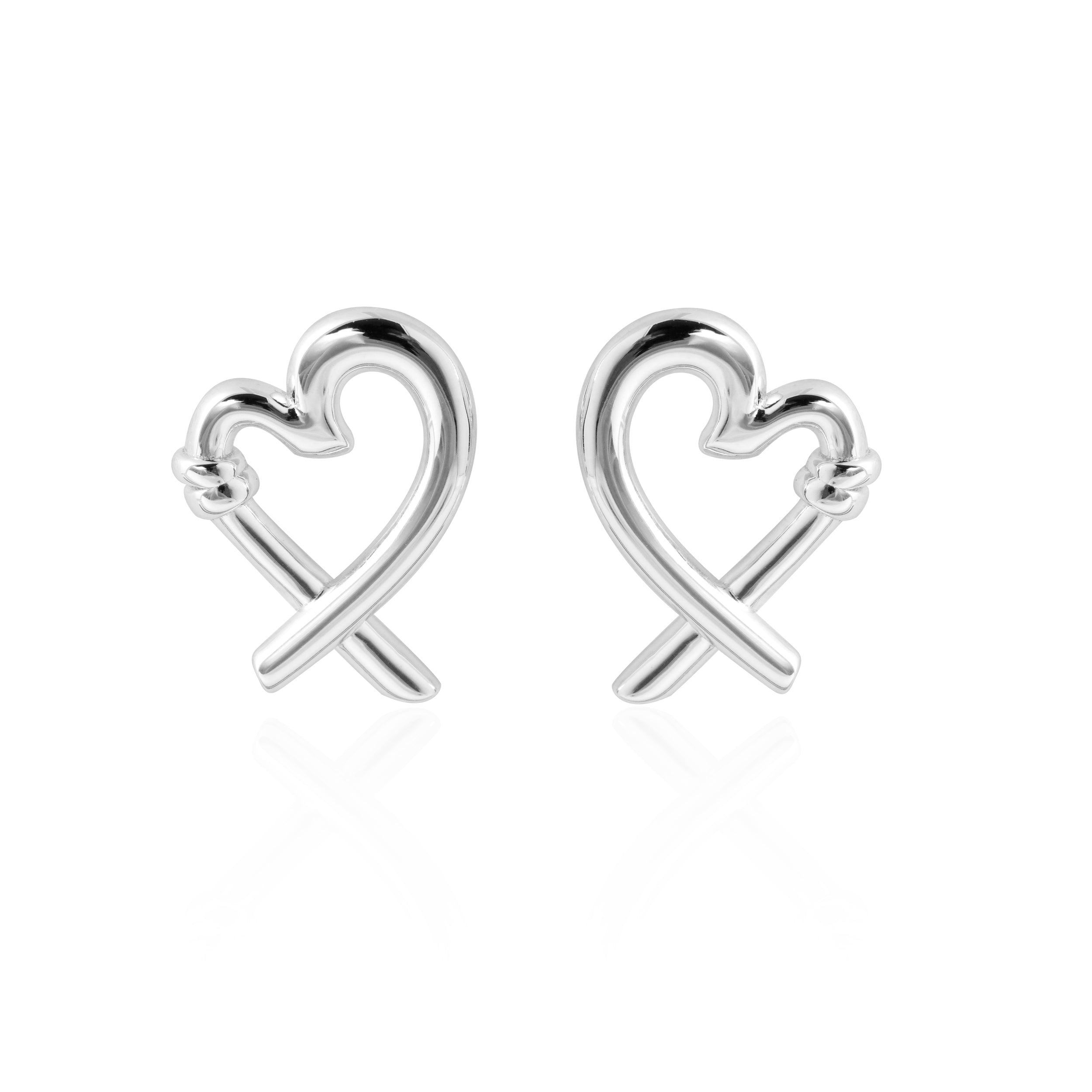 Honey Moon Hollow Heart Stud Earrings - 999 Sterling Silver