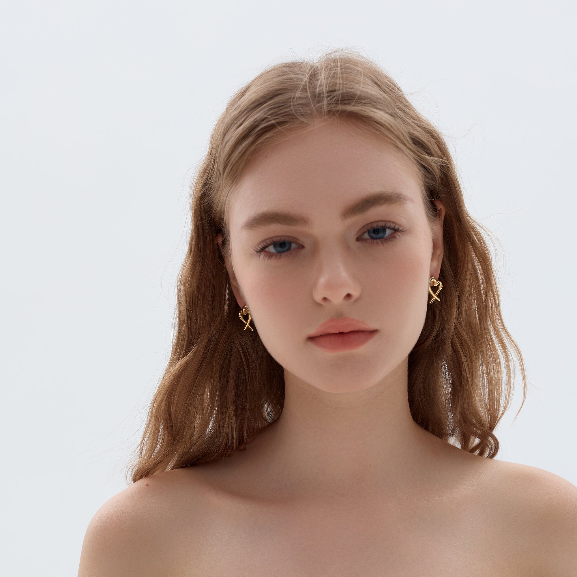 Honey Moon Hollow Heart Stud Earrings - 999 Sterling Silver