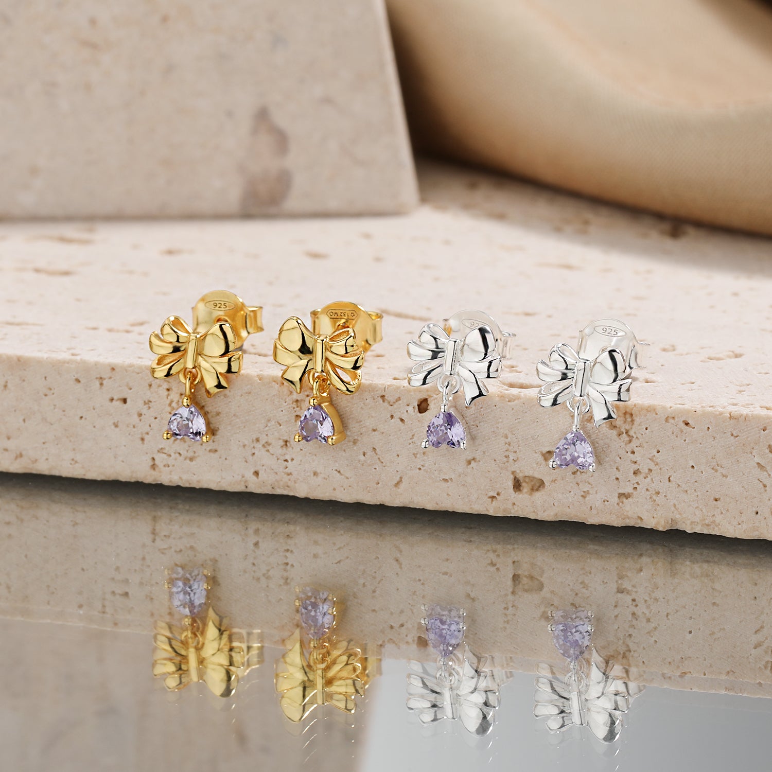 Bow-Knot Heart Drop Earrings - 925 Sterling Silver