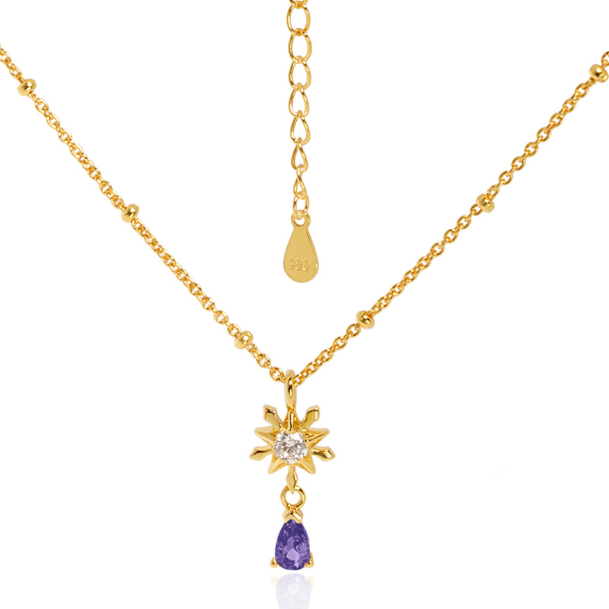 Star Snowflake CZ Pendant Necklace - 925 Sterling Silver