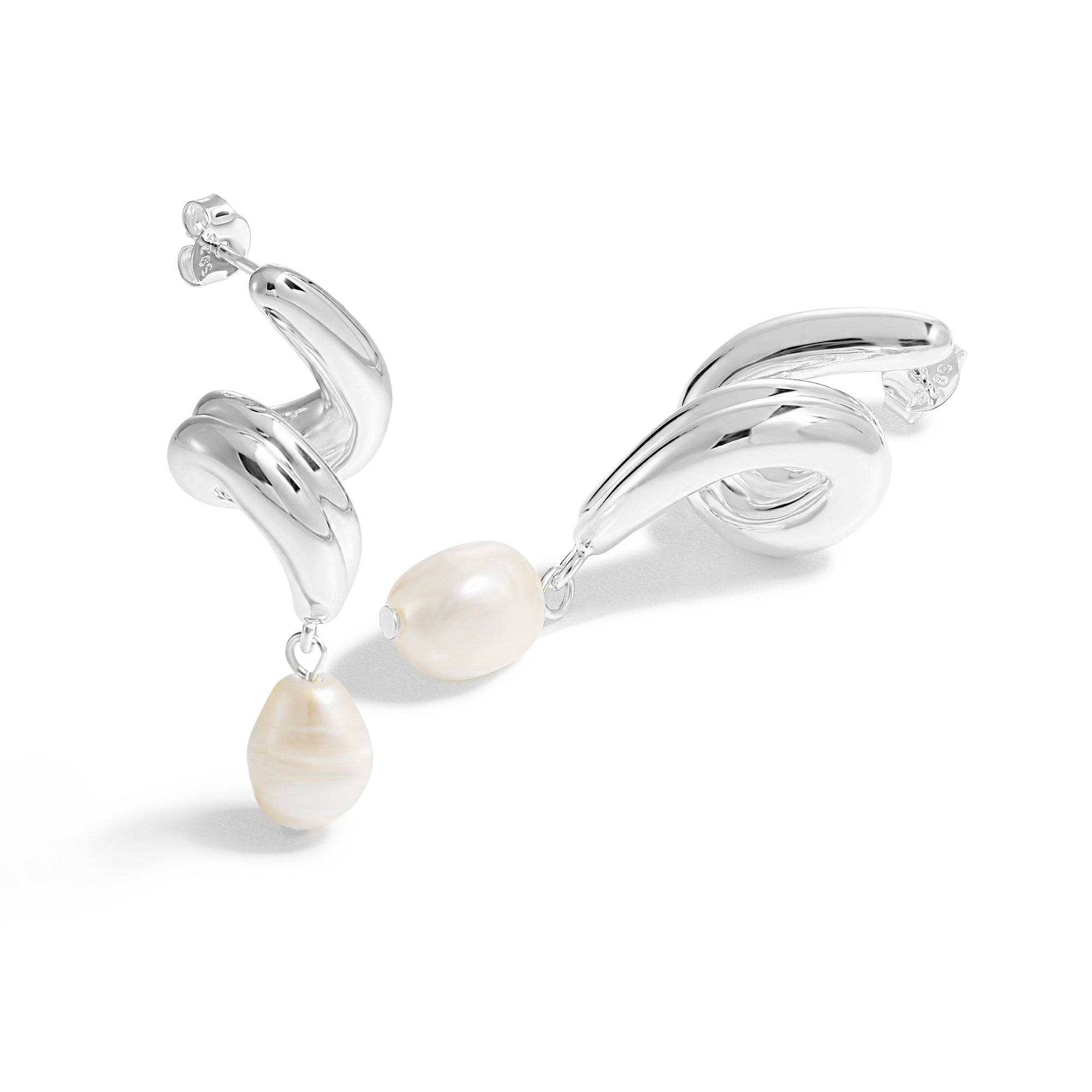 Natural Pearl Stud Earrings - 999 Silver & 18K Gold