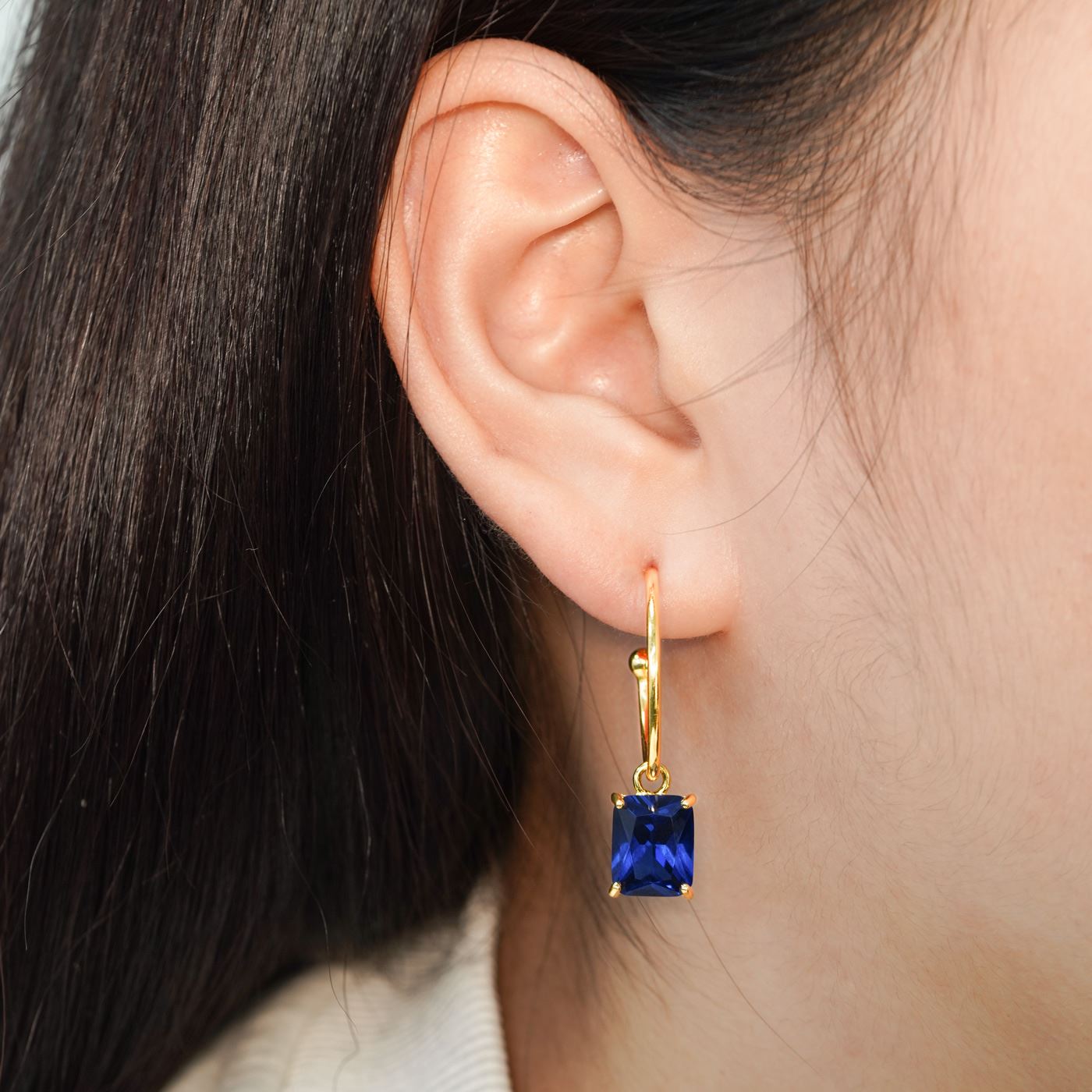 CZ Rectangle Hoop Earrings - 925 Sterling Silver