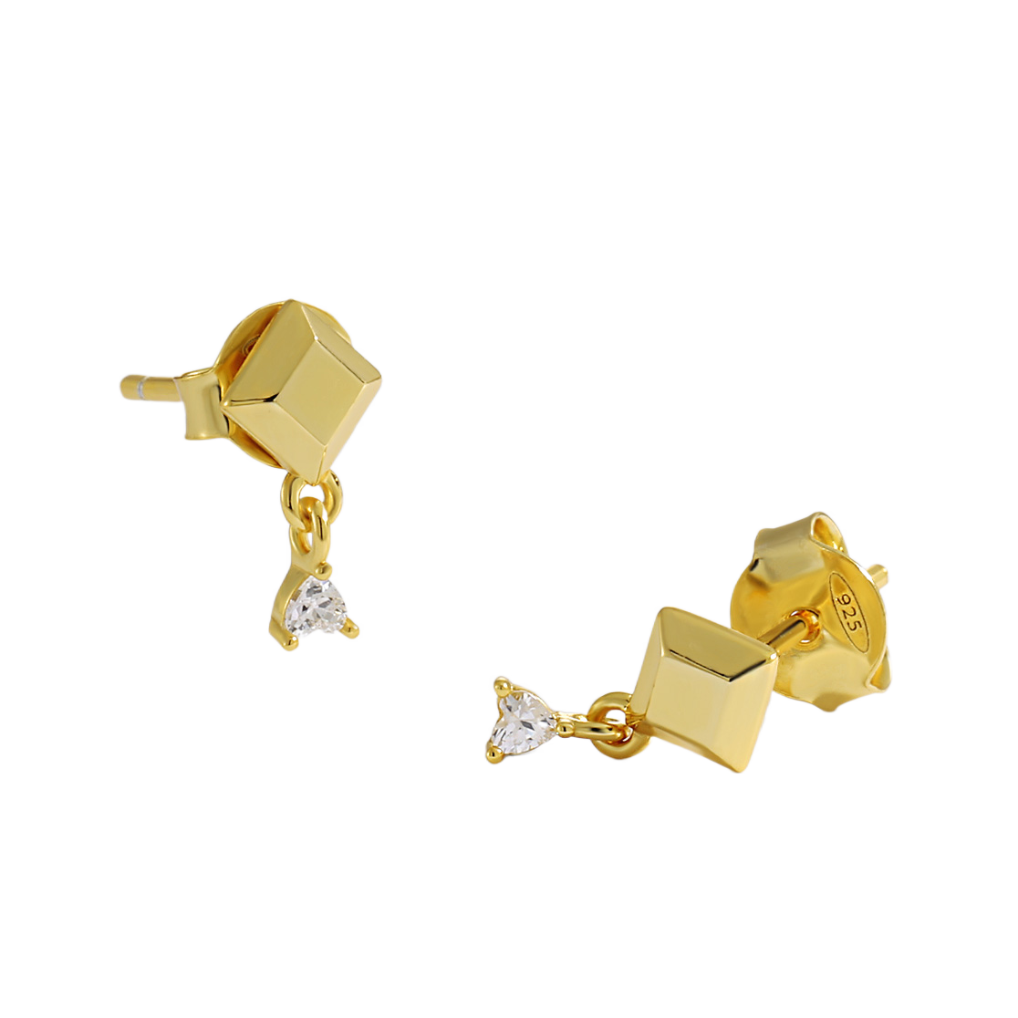 Geometric Heart CZ Stud Earrings - 925 Sterling Silver