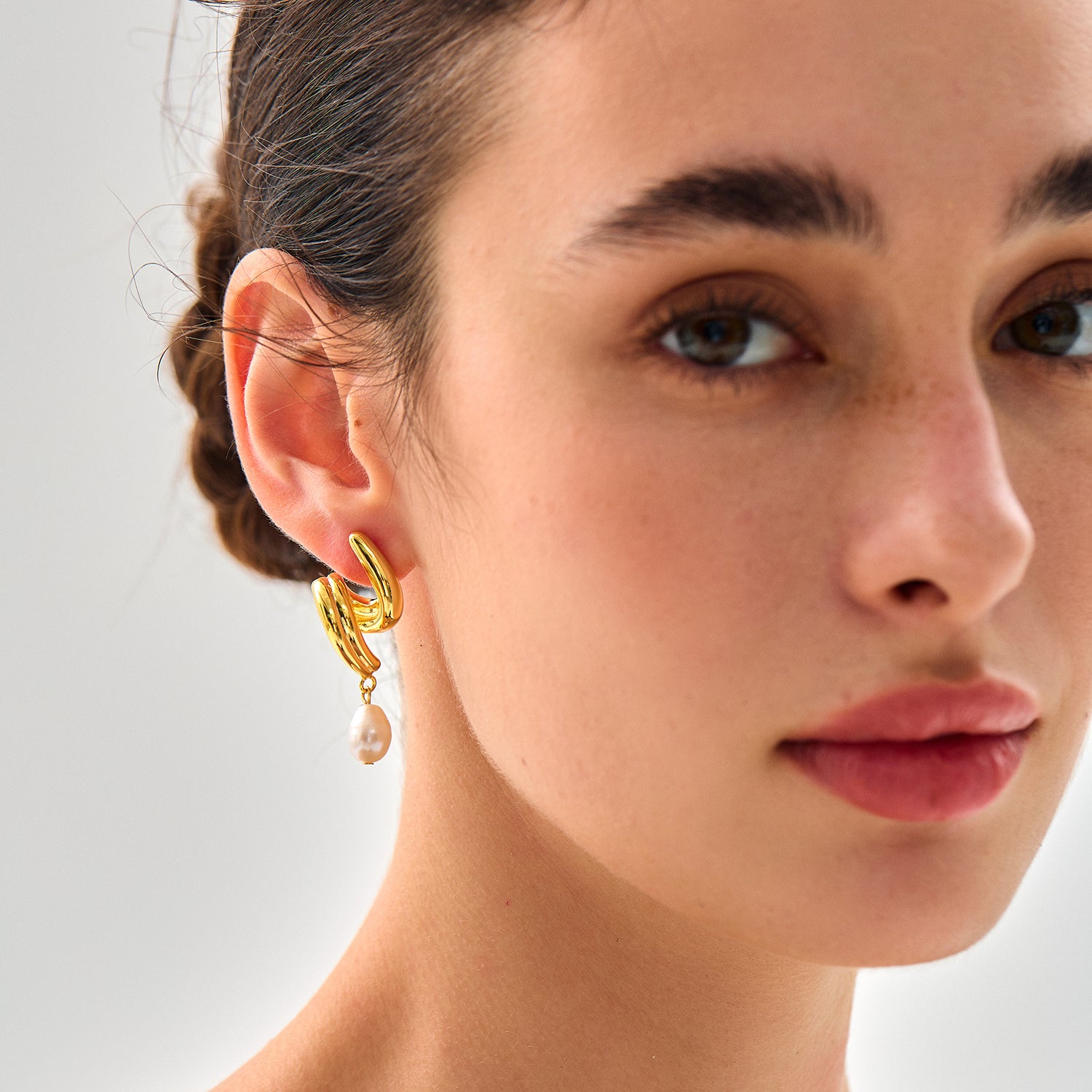 Natural Pearl Stud Earrings - 999 Silver & 18K Gold