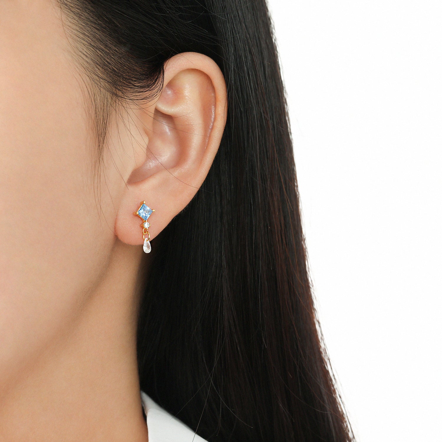 Blue Rhombus CZ Dangling Earrings - 925 Sterling Silver