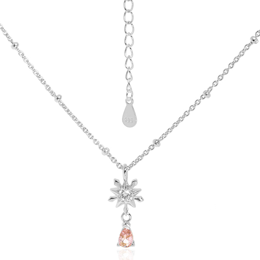 Star Snowflake CZ Pendant Necklace - 925 Sterling Silver