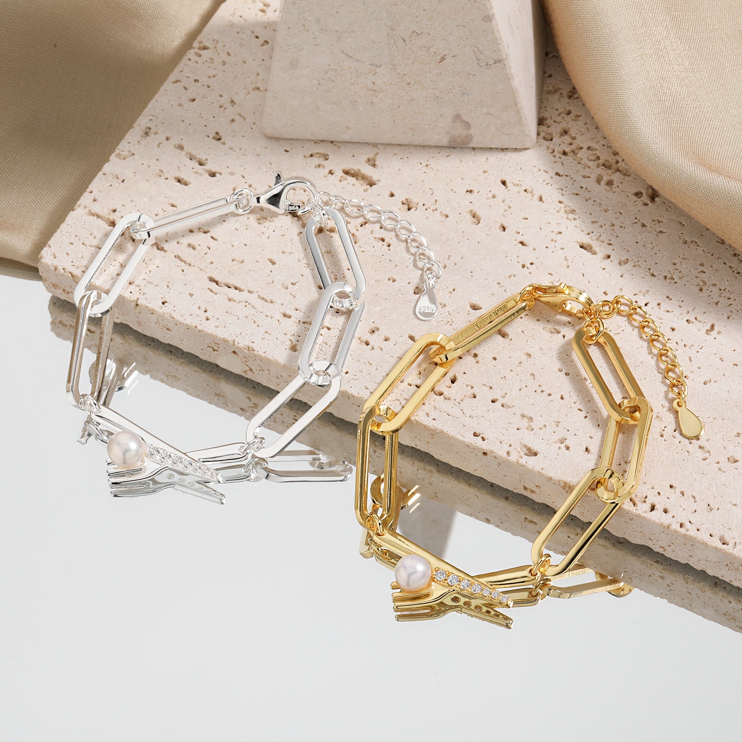 Natural Pearl Hollow Chain Bracelet - 925 Sterling Silver