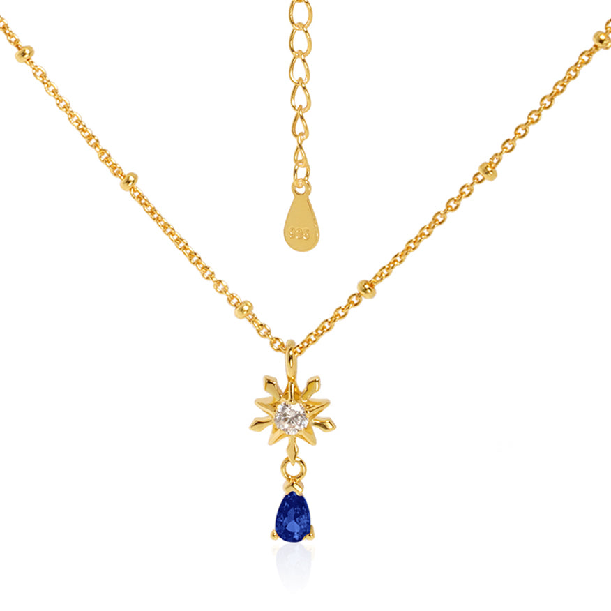 Star Snowflake CZ Pendant Necklace - 925 Sterling Silver