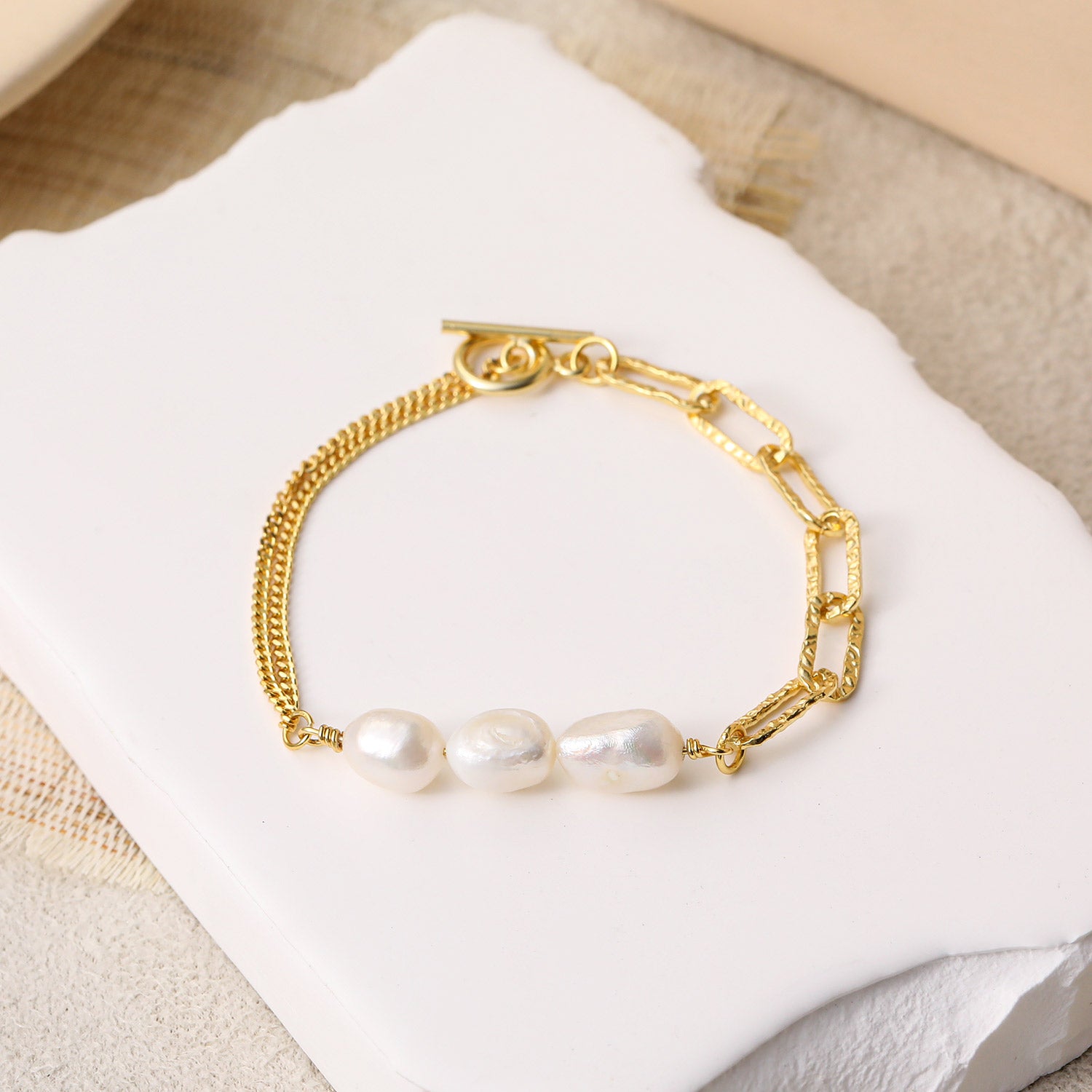 Baroque Pearl Asymmetric Chain Bracelet - 925 Sterling Silver