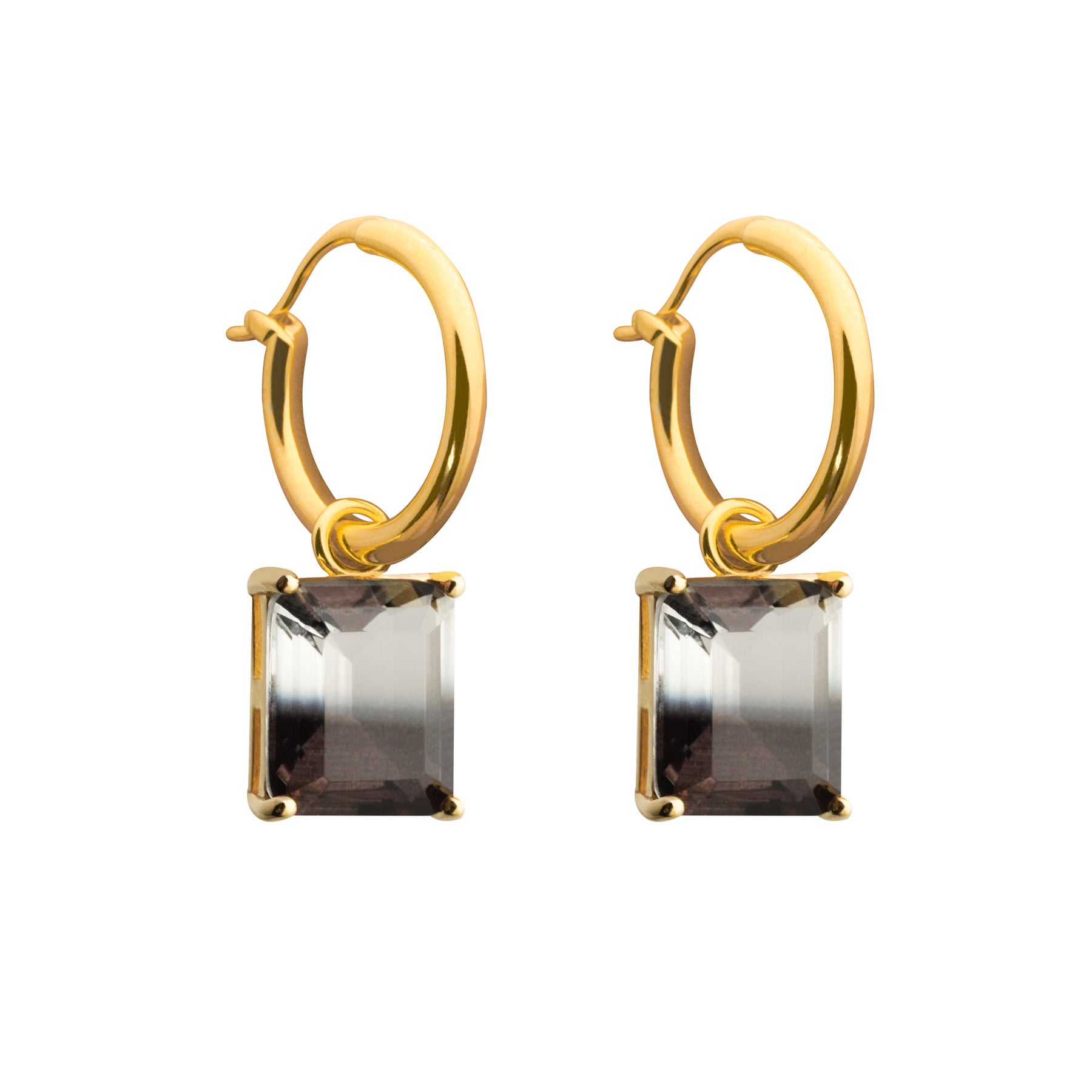 Rectangle Crystal Hoop Earrings - 925 Sterling Silver