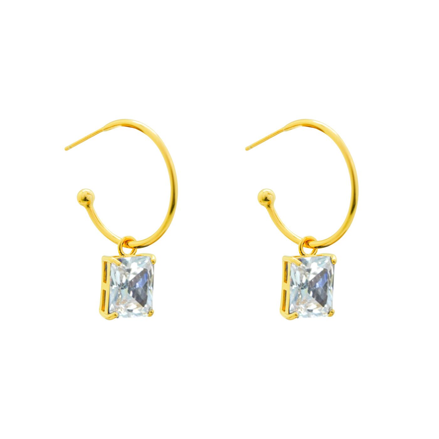 CZ Rectangle Hoop Earrings - 925 Sterling Silver