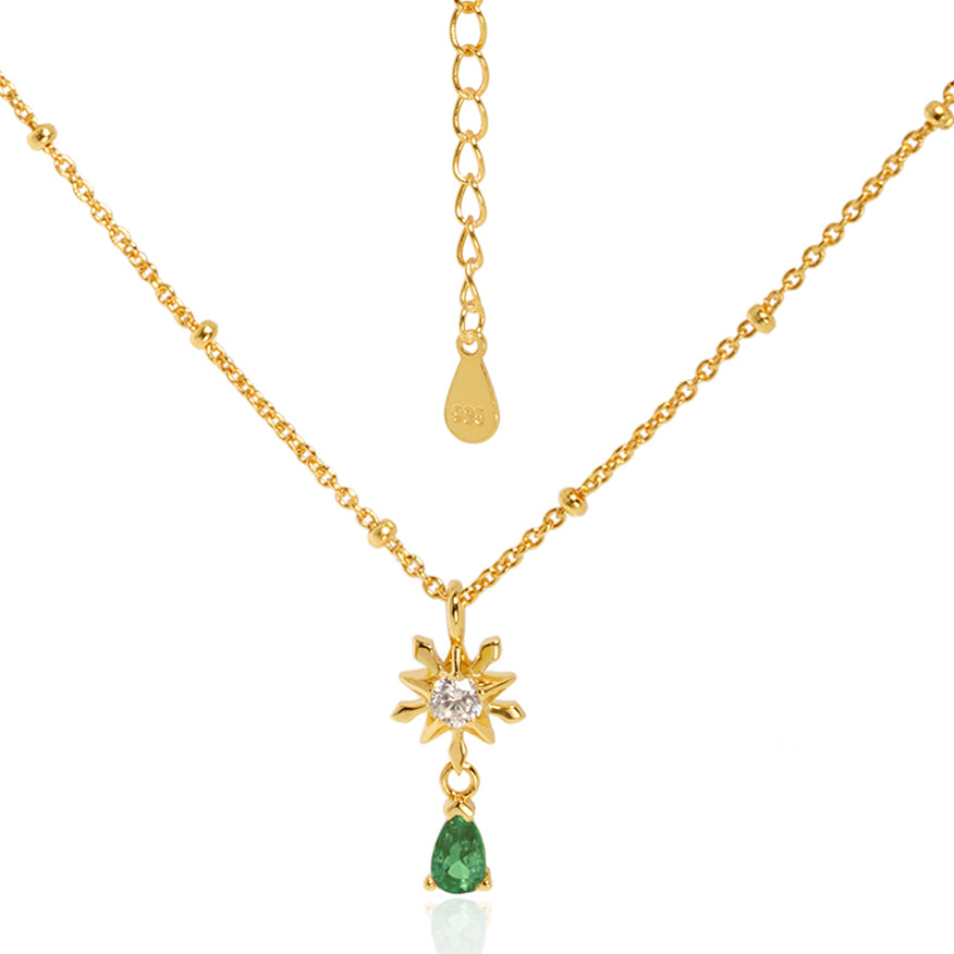 Star Snowflake CZ Pendant Necklace - 925 Sterling Silver
