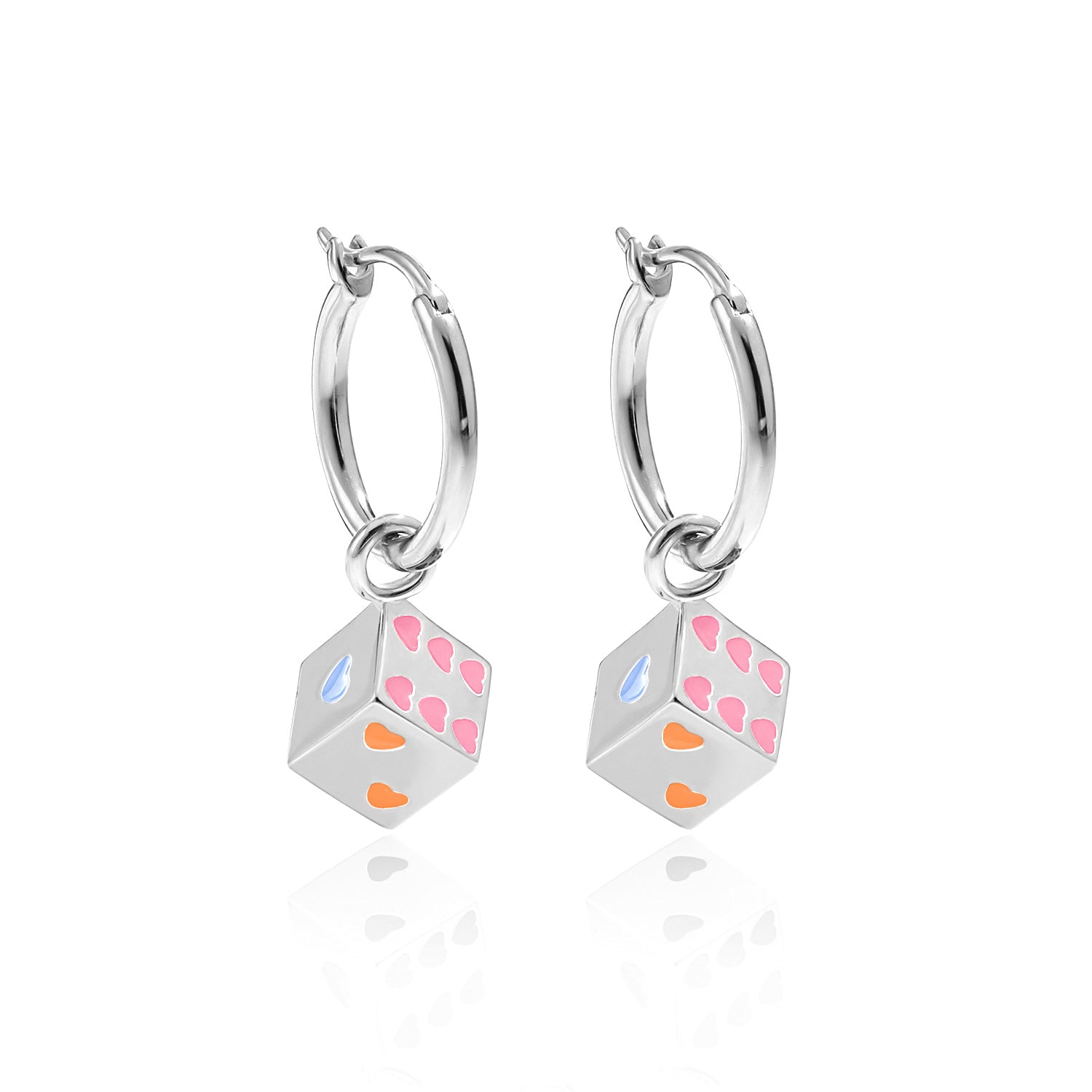 Dice Heart Charm Earrings - 925 Sterling Silver