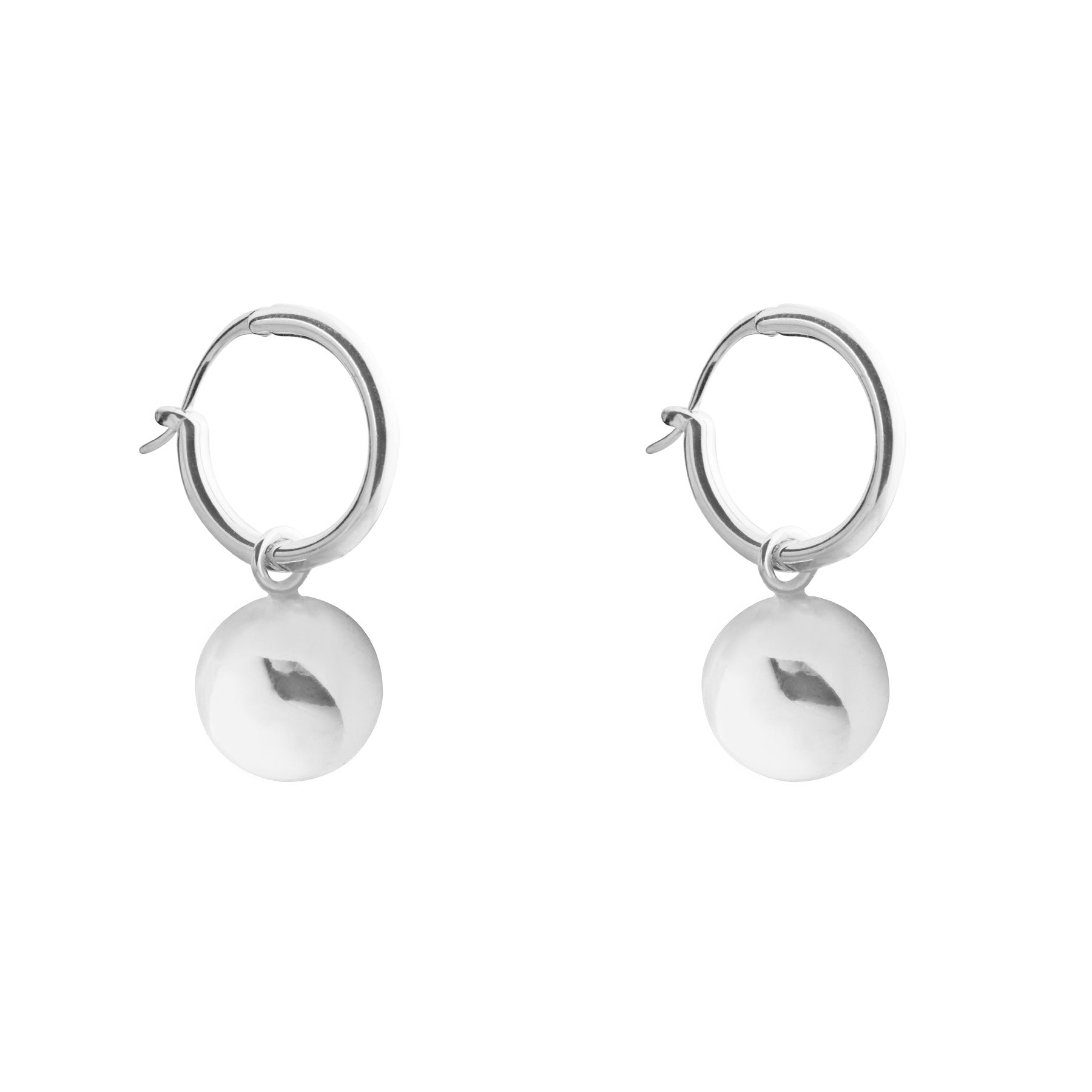 Round Beads Ball Hoop Earrings - 925 Sterling Silver