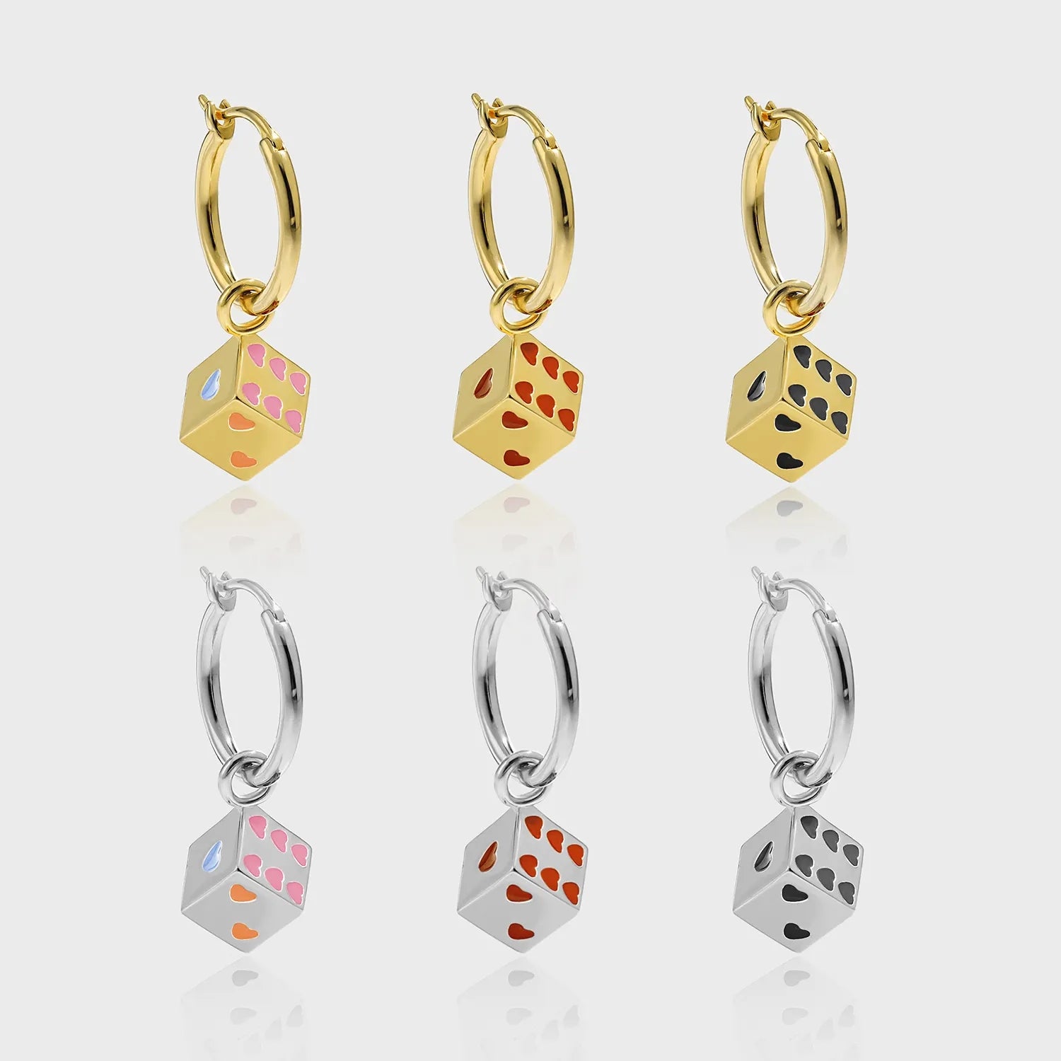 Dice Heart Charm Earrings - 925 Sterling Silver